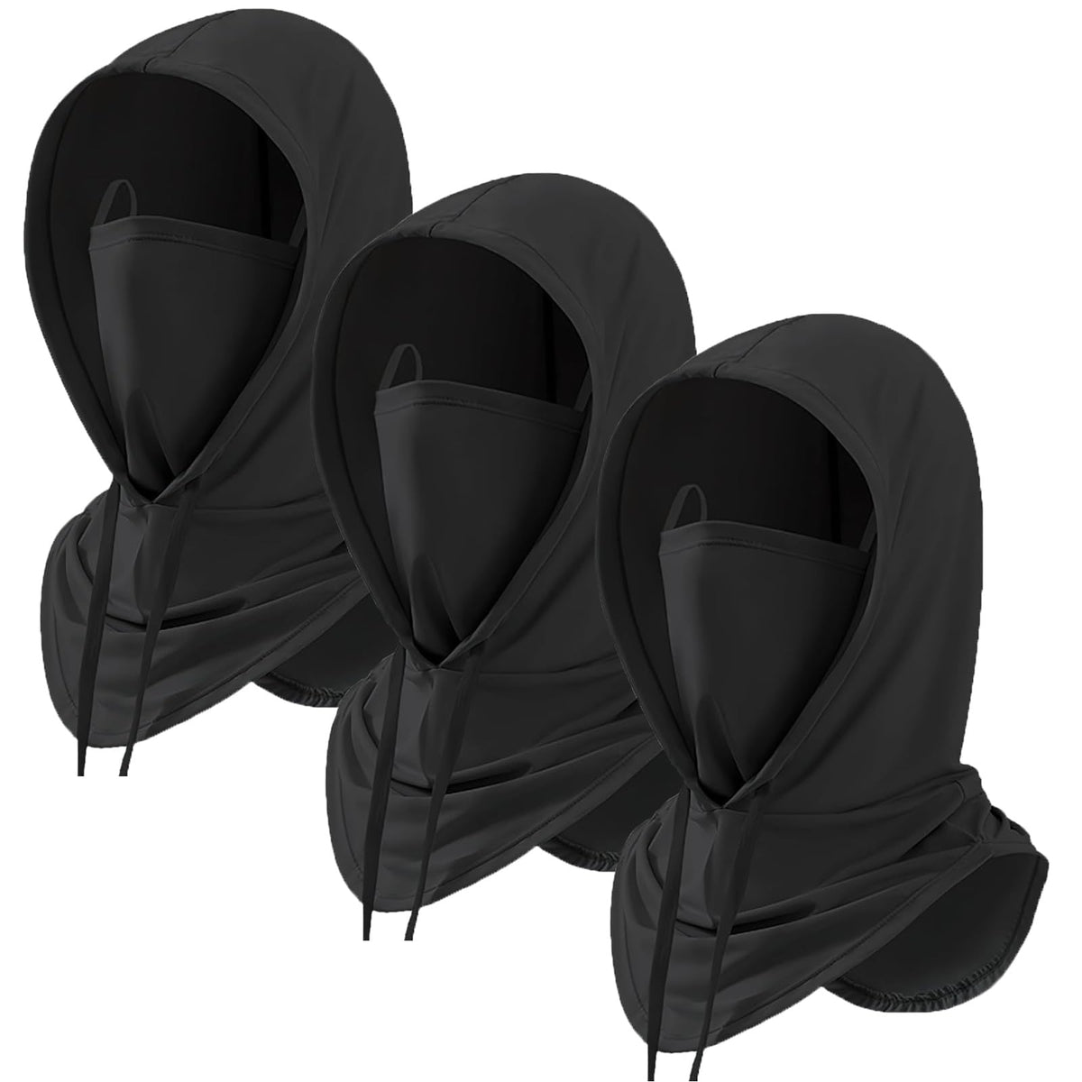Cmonie front view of three balaclavas showing pack and style benefits