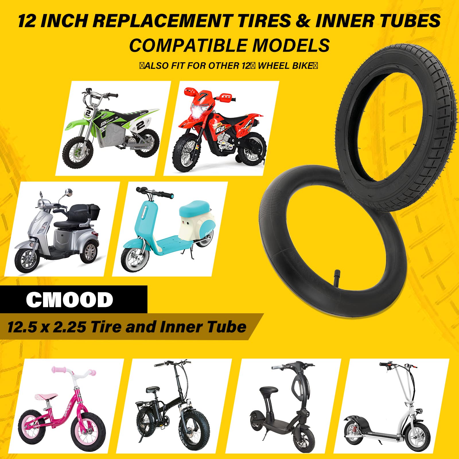 CMOOD kid riding scooter with new tire showing safer smoother small-wheel ride