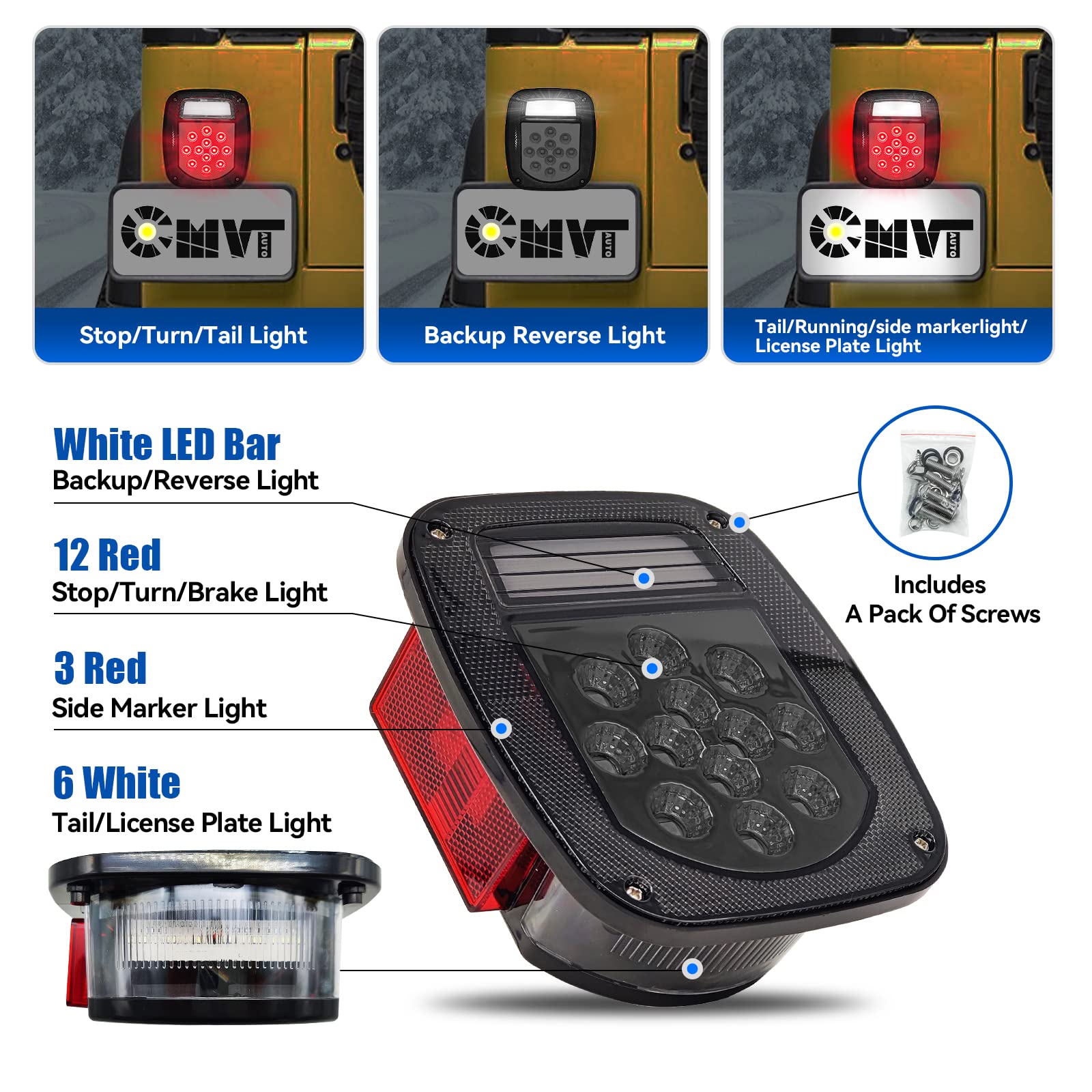 CMVT Auto reverse white LED bar illuminated showing brighter backup visibility