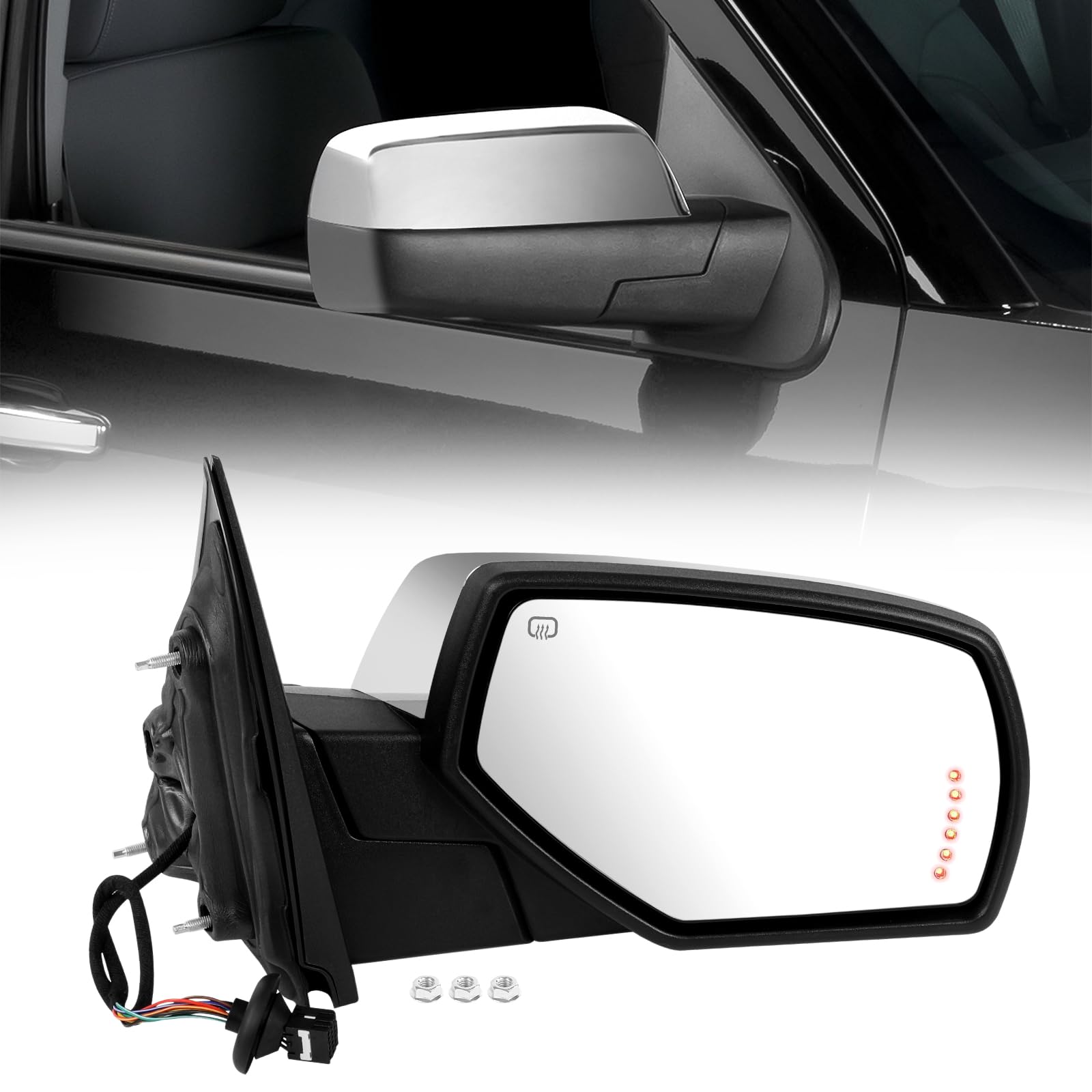 CNYGO passenger side mirror front view showing factory fit and finish benefit