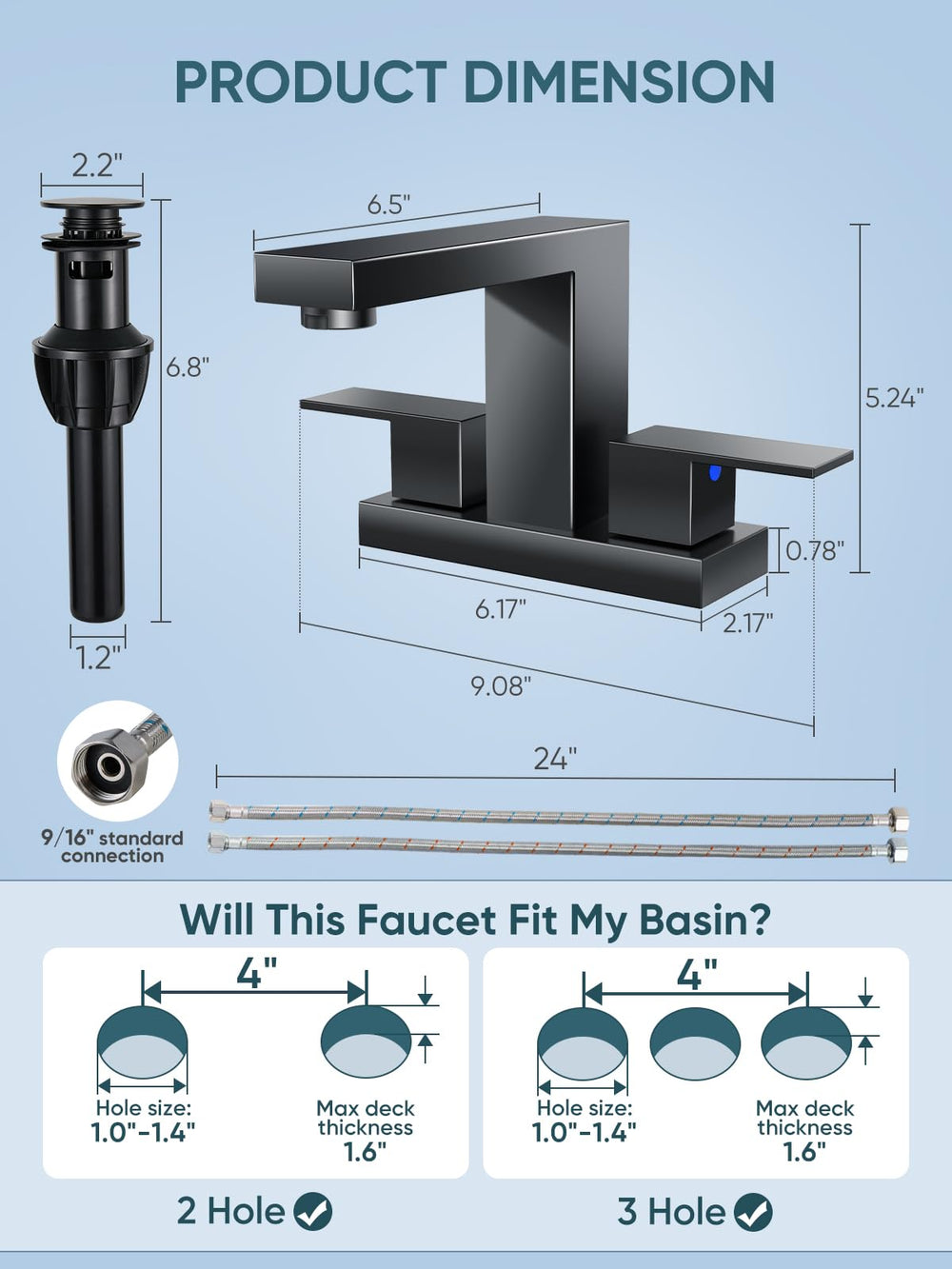 Cobbe faucet next to a hand for scale to show compact centerset size