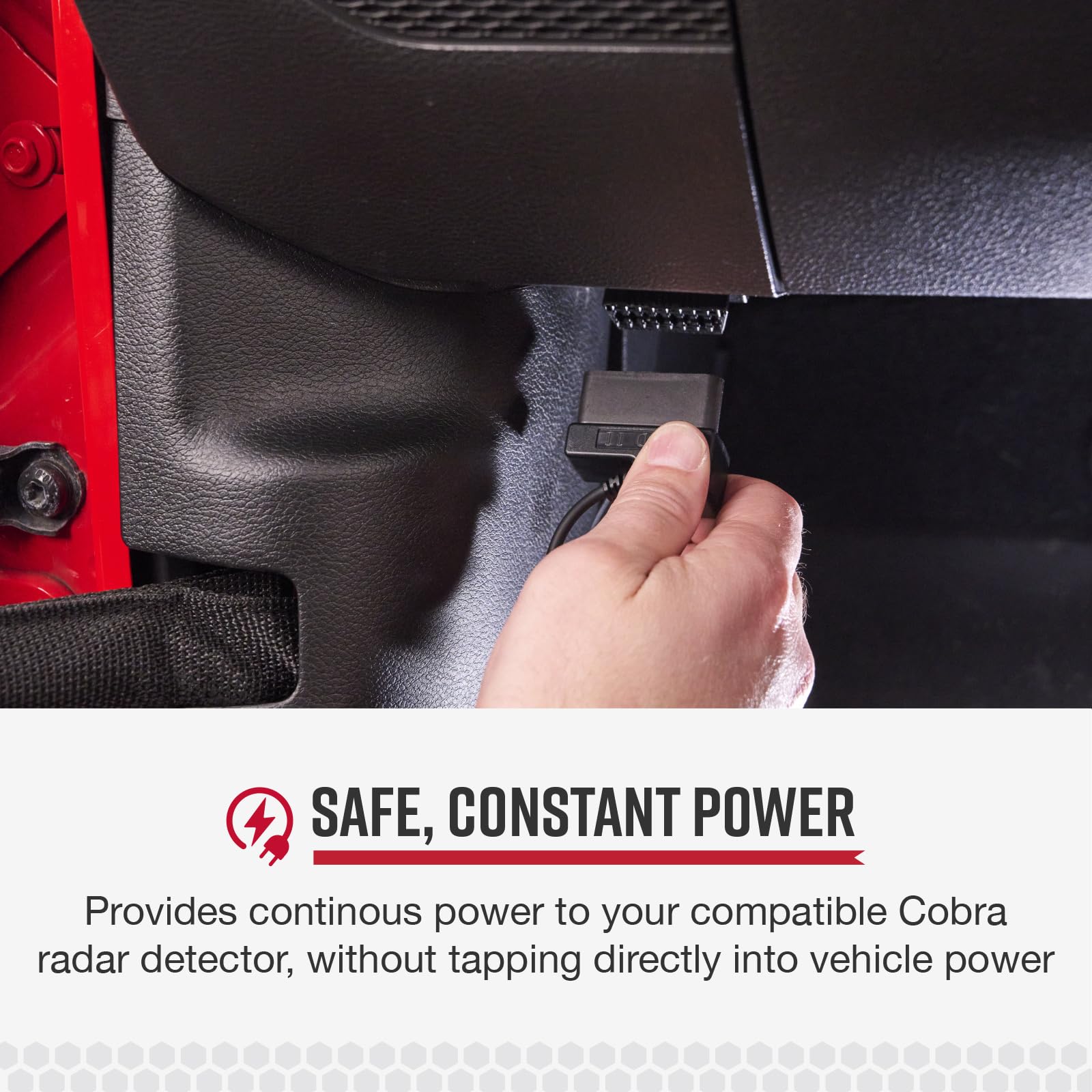 COBRA cable routed along A-pillar demonstrating hidden, neat installation
