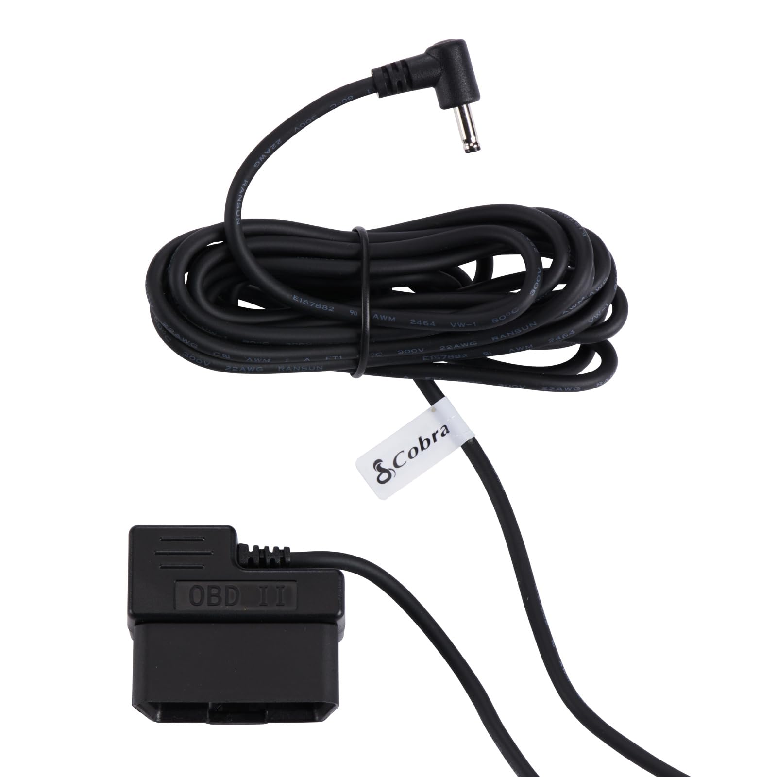 COBRA front view of OBDII to barrel connector showing easy plug-in benefit