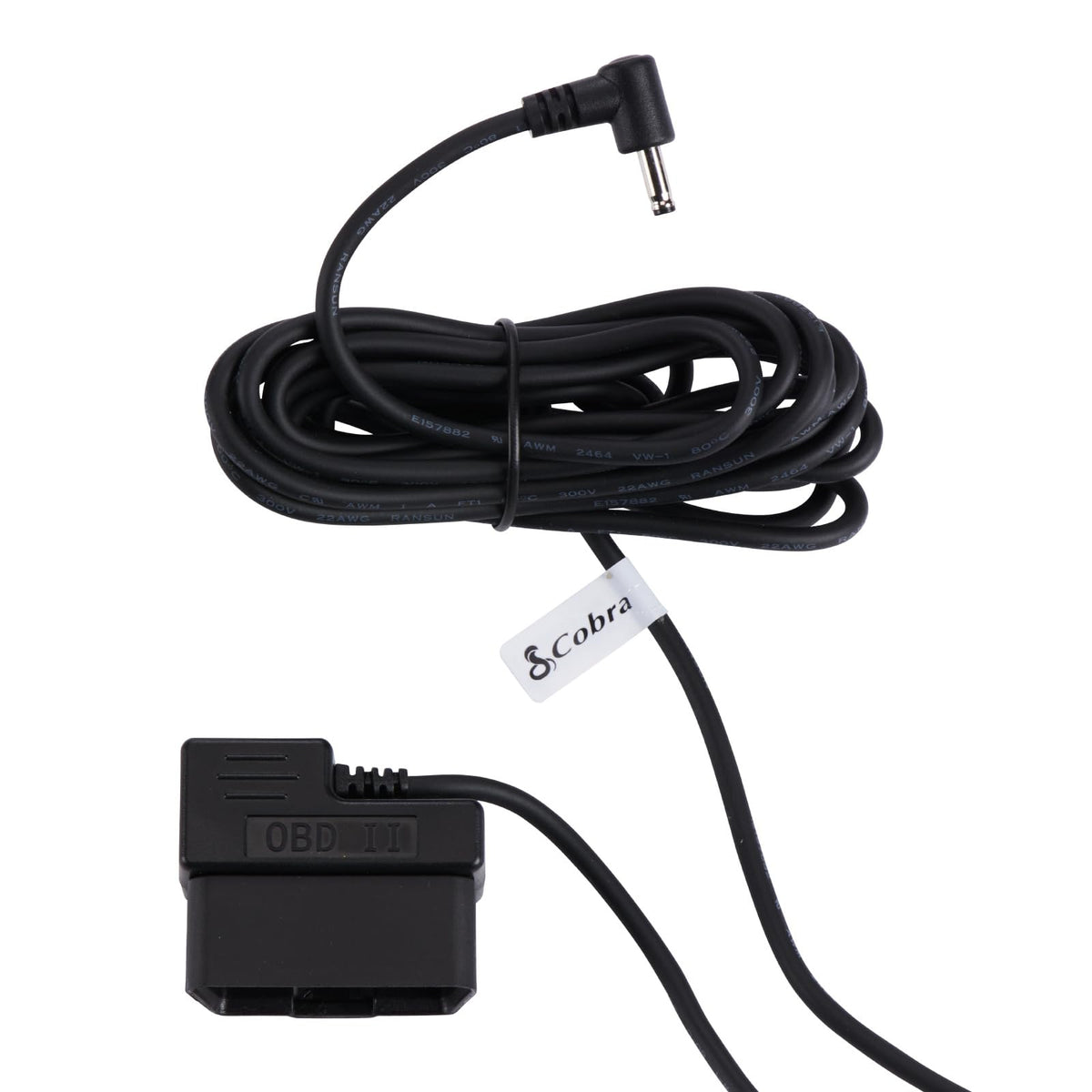 COBRA front view of OBDII to barrel connector showing easy plug-in benefit