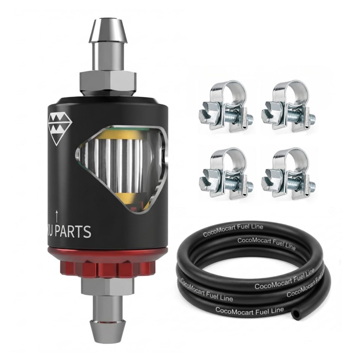 CocoMocart front view shows compact inline filter protecting fuel system