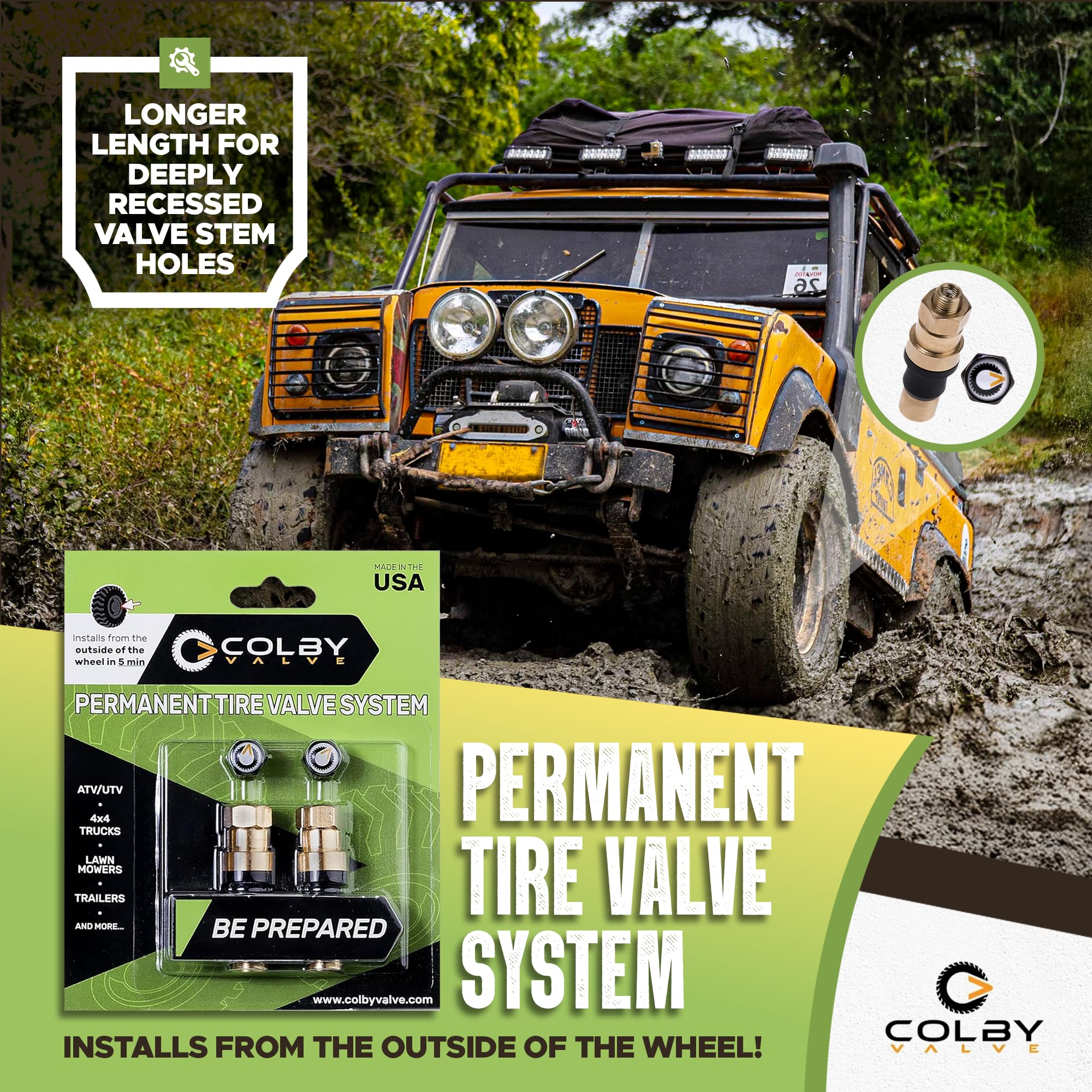Colby Valve installed on wheel side profile demonstrating exterior installation advantage