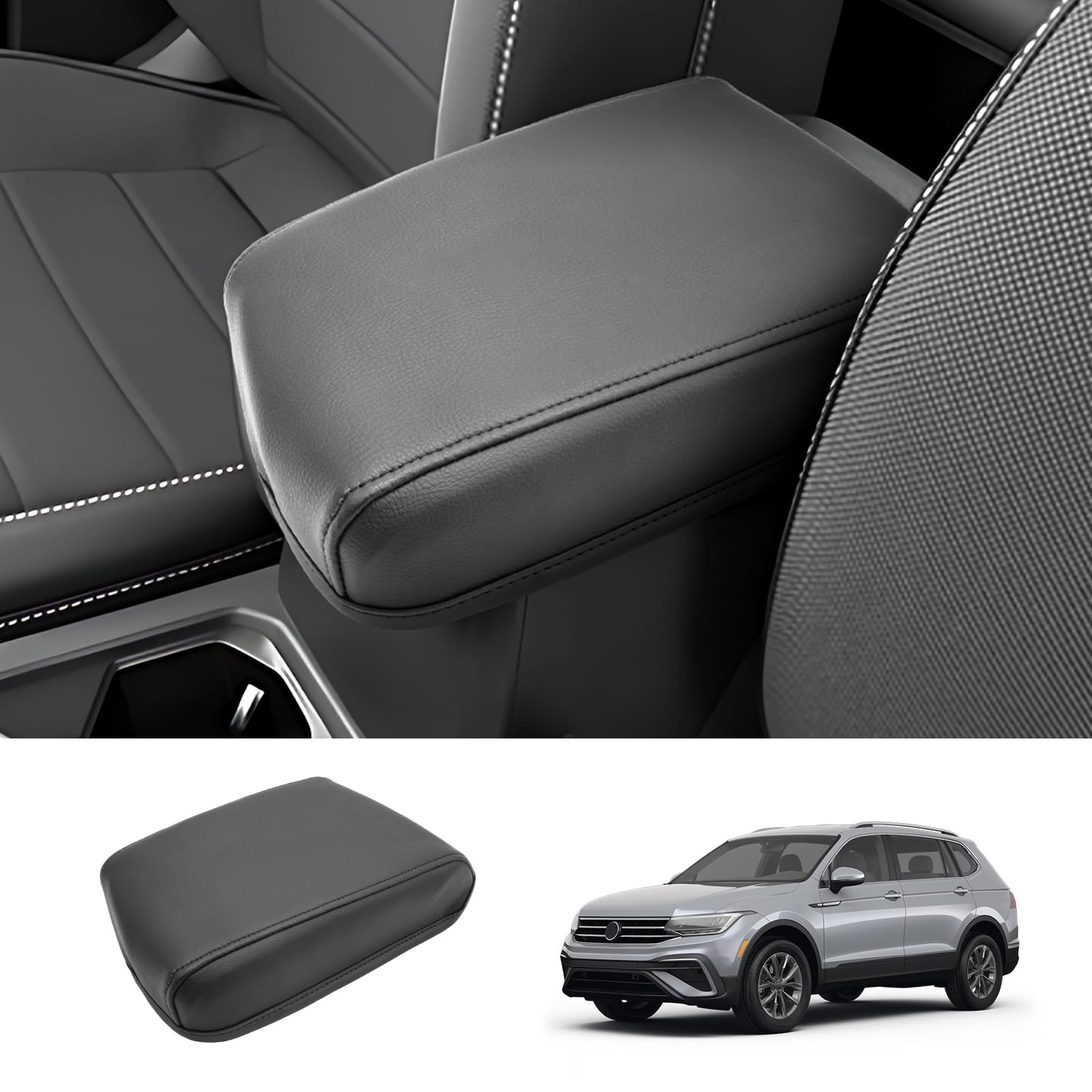 Coleya front view console cover on Tiguan armrest showing neat fit and protection