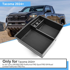 Coleya top-down shot inside Tacoma armrest with tray installed, showing quick access benefit