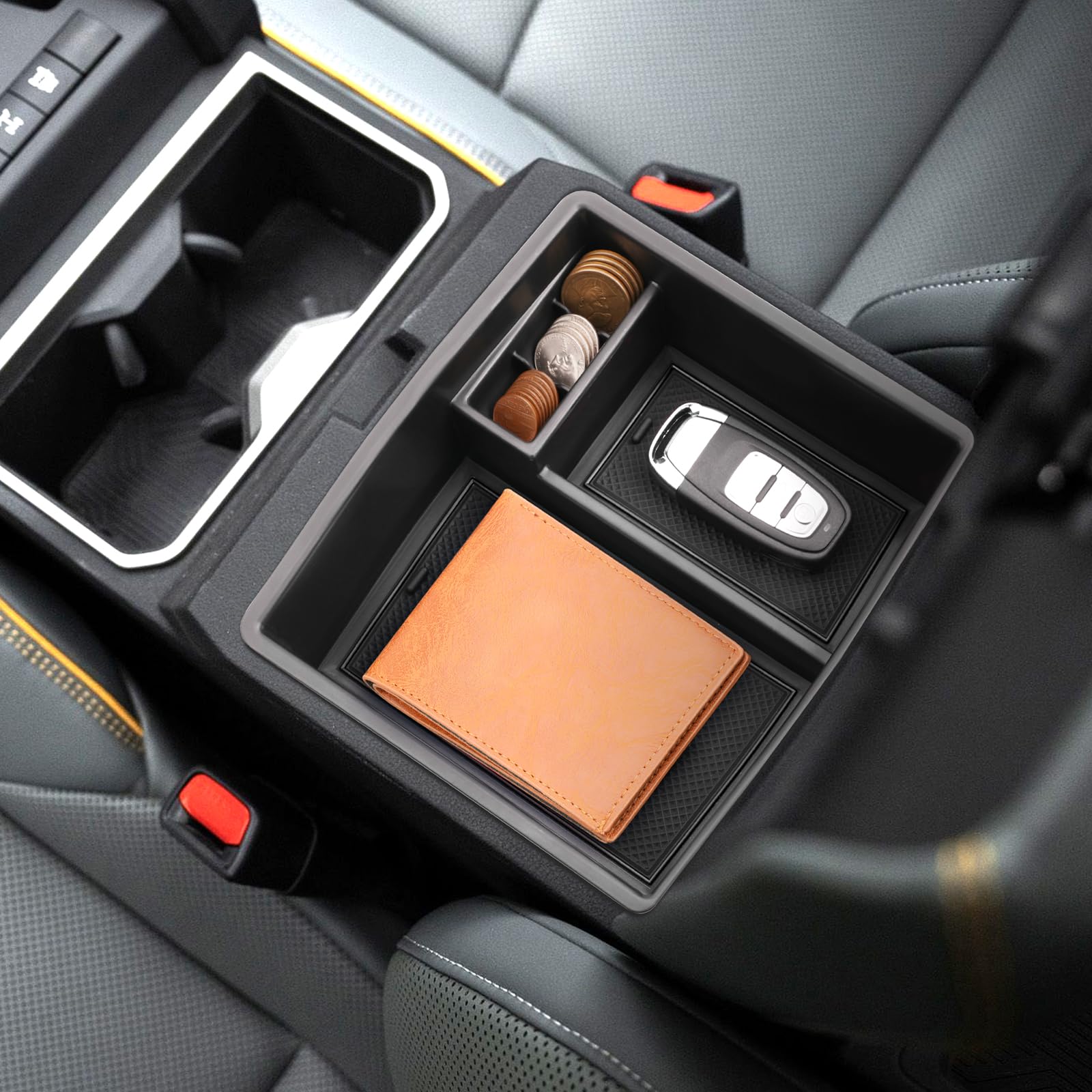 Coleya installed in Tacoma interior, lifestyle scene showing tidy cabin and convenience