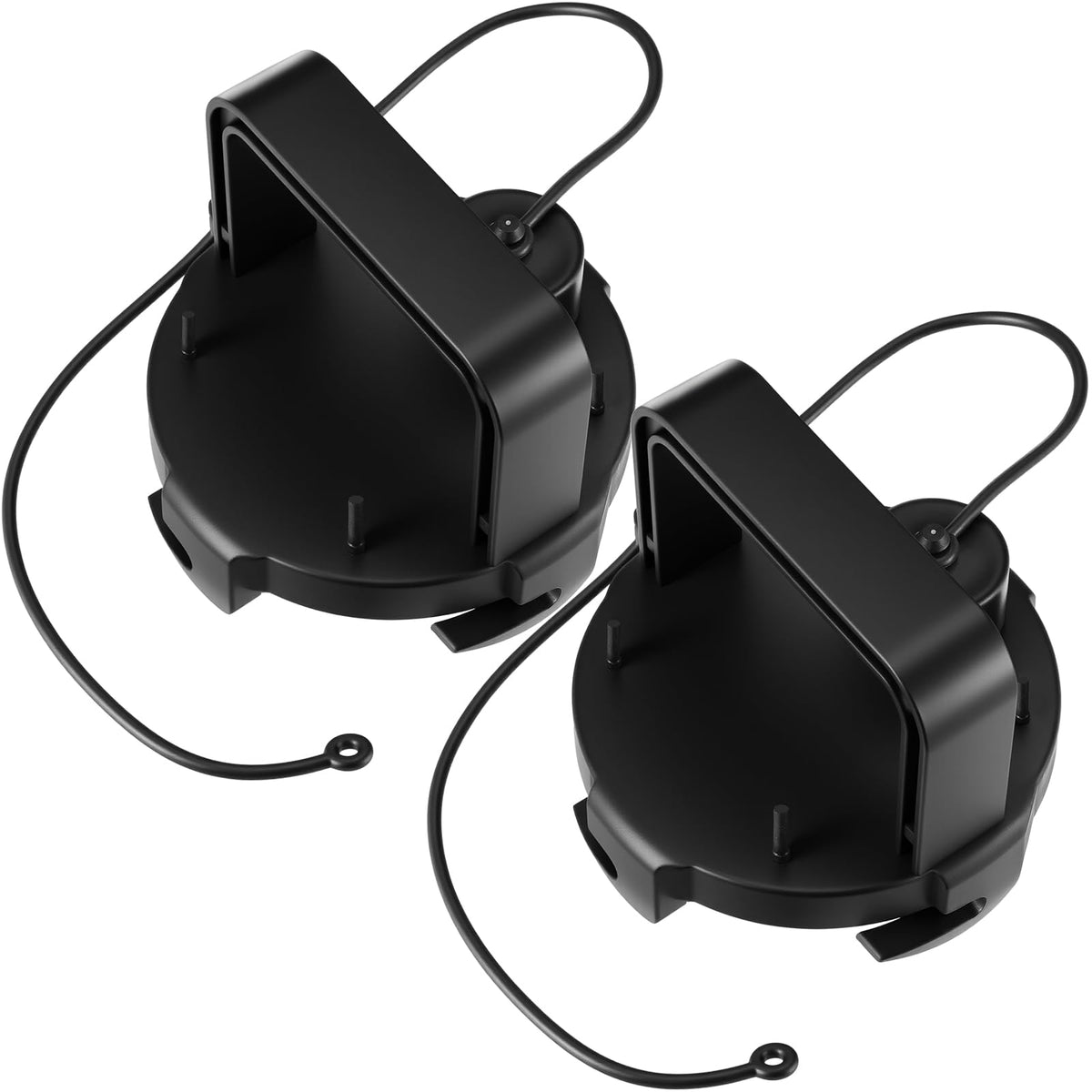 Colingmill front view of two black RV sewer caps showing secure sealing benefit