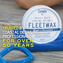 COLLINITE 885 being applied to a boat hull showing protection against UV and salt