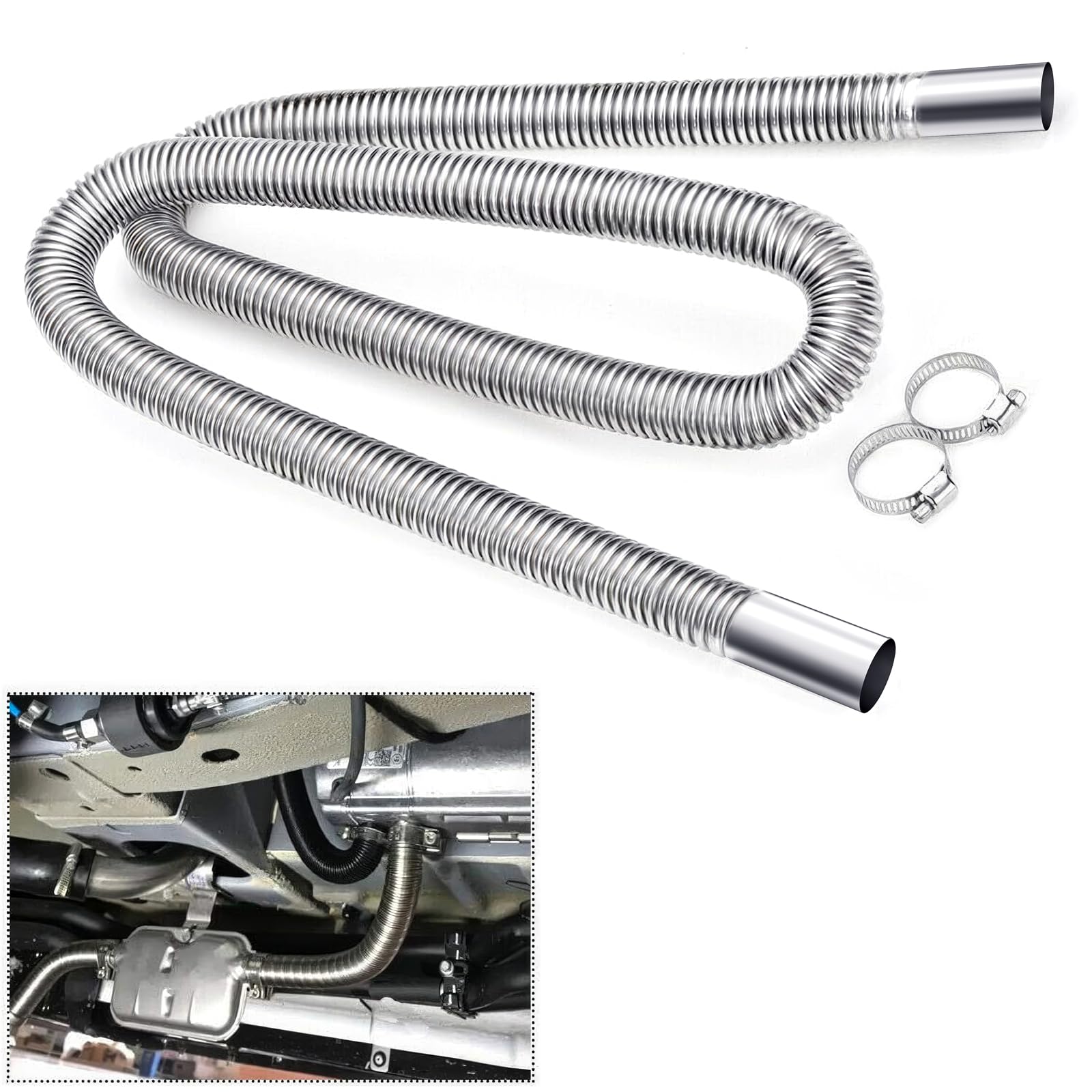 COLOR TREE front view of exhaust pipe showing full length and fit benefit