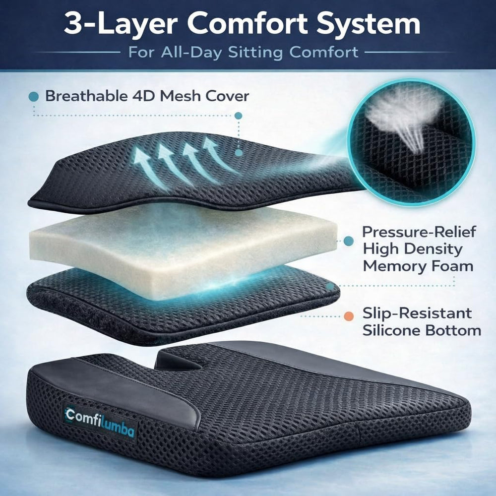 ComfiLumba breathable 4D mesh cover close view improving airflow and cooling