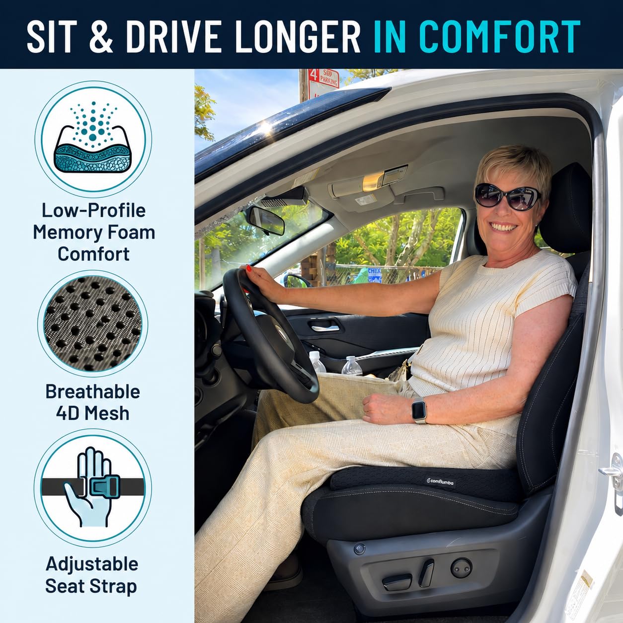 ComfiLumba side profile highlighting 2.75 inch rear height for better visibility