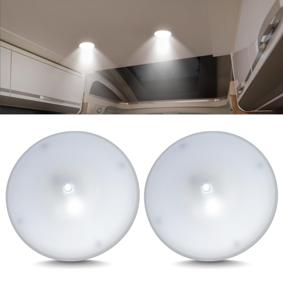Command Electronics front view ceiling light showing clean white finish and compact design