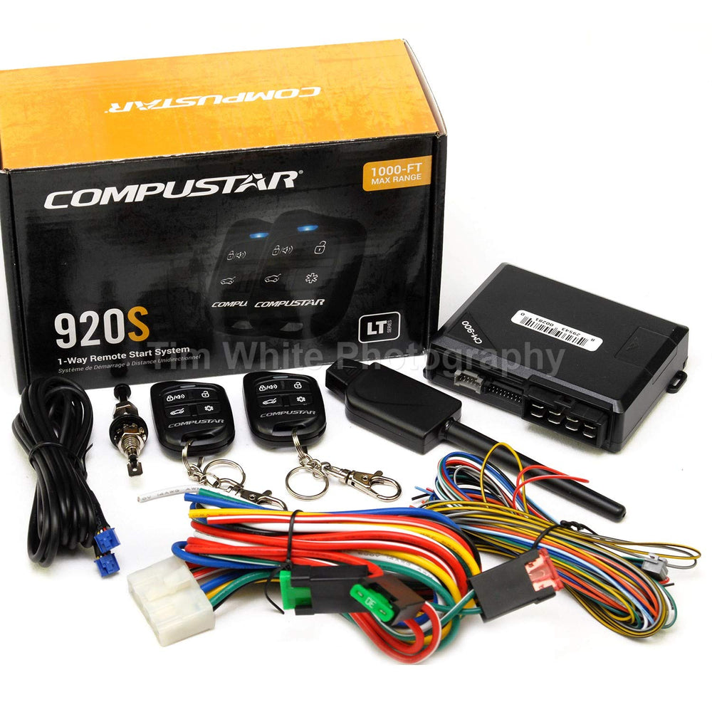 Compustar CS920-S kit front view showing remotes and module, clear product overview