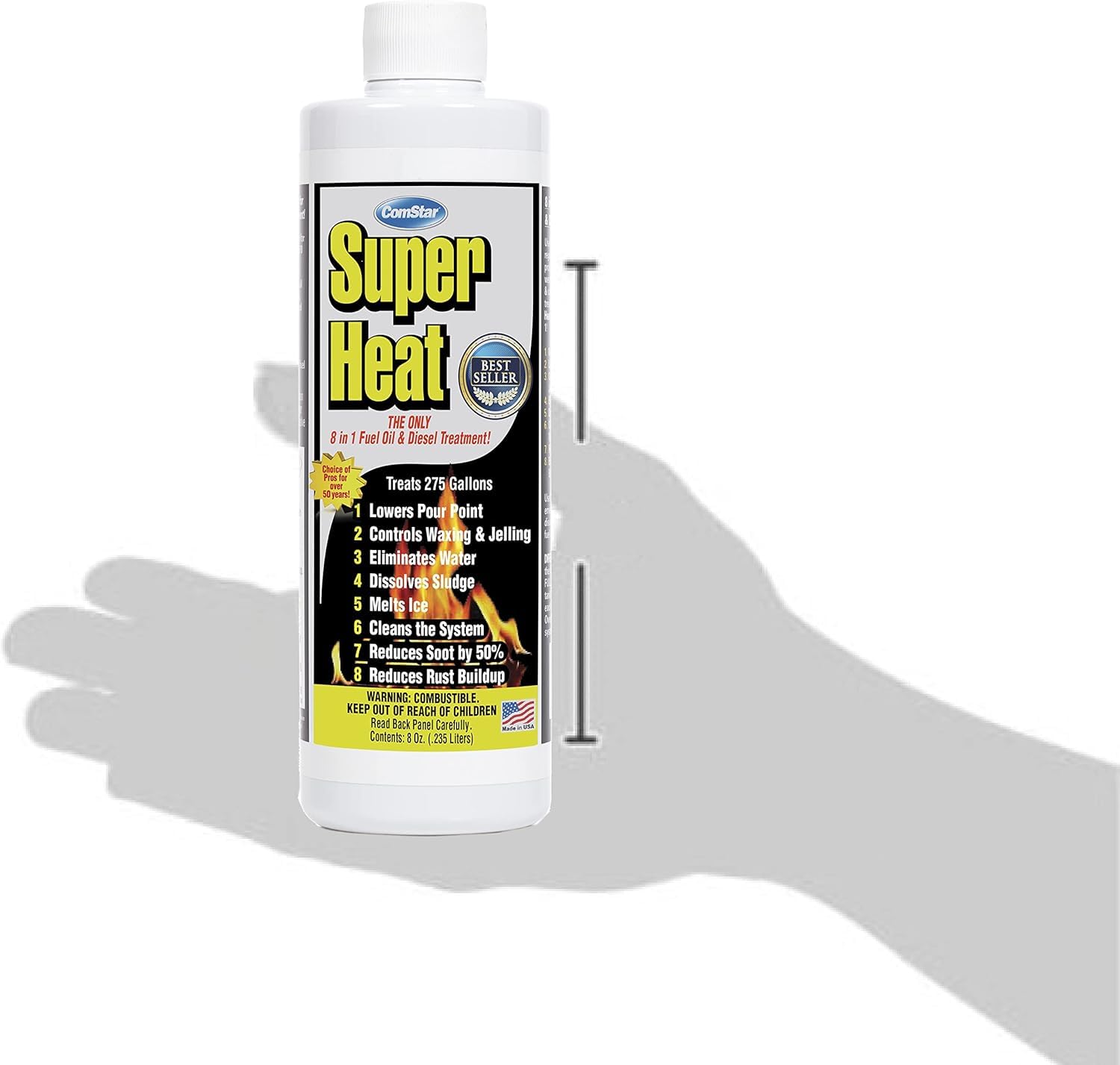 ComStar 16 oz bottle beside ruler to show compact size and coverage