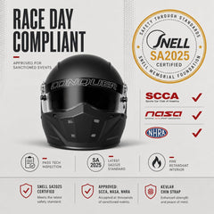 Conquer helmet fiberglass shell close-up highlighting lightweight strength advantage