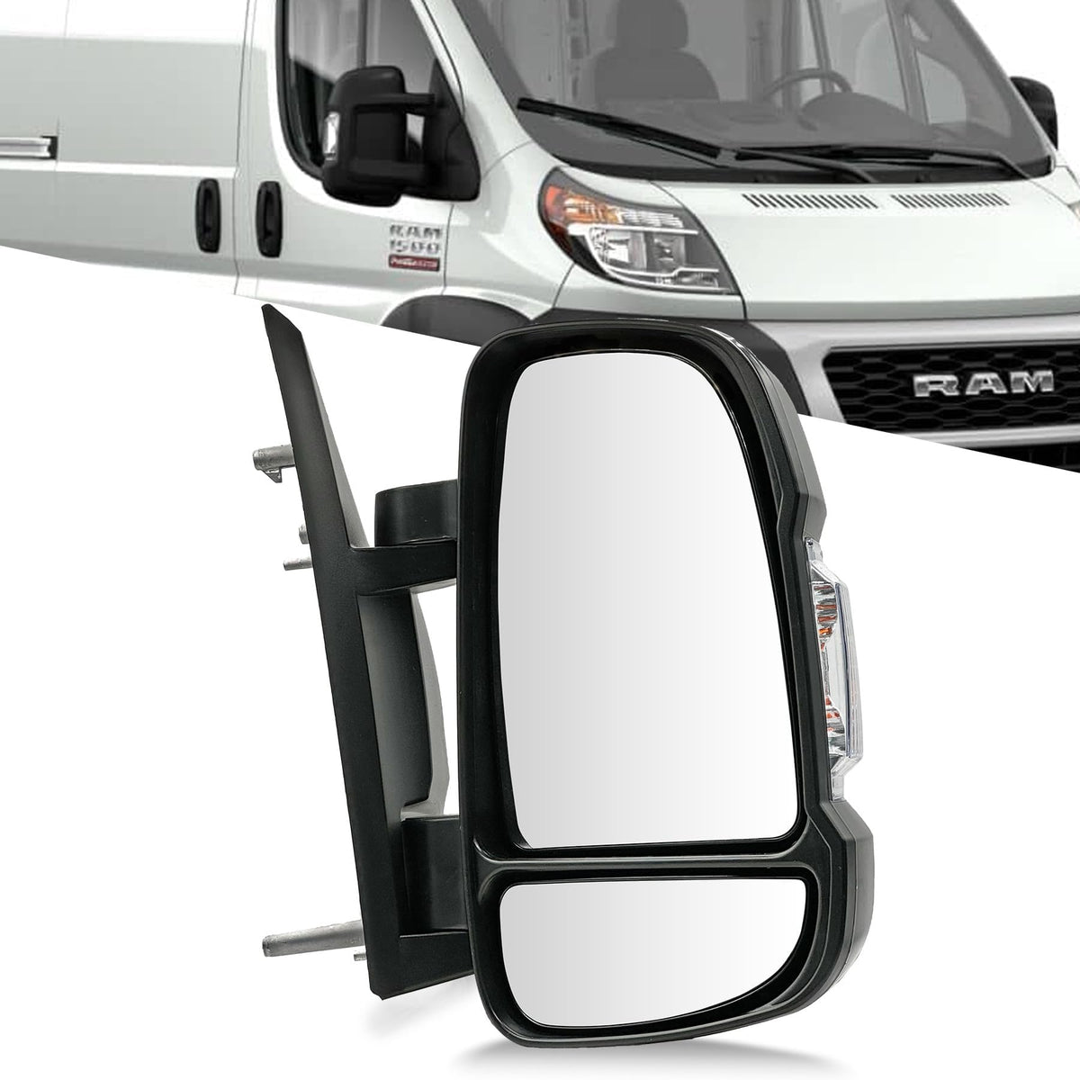 Convitex passenger mirror front view showing full replacement and improved visibility