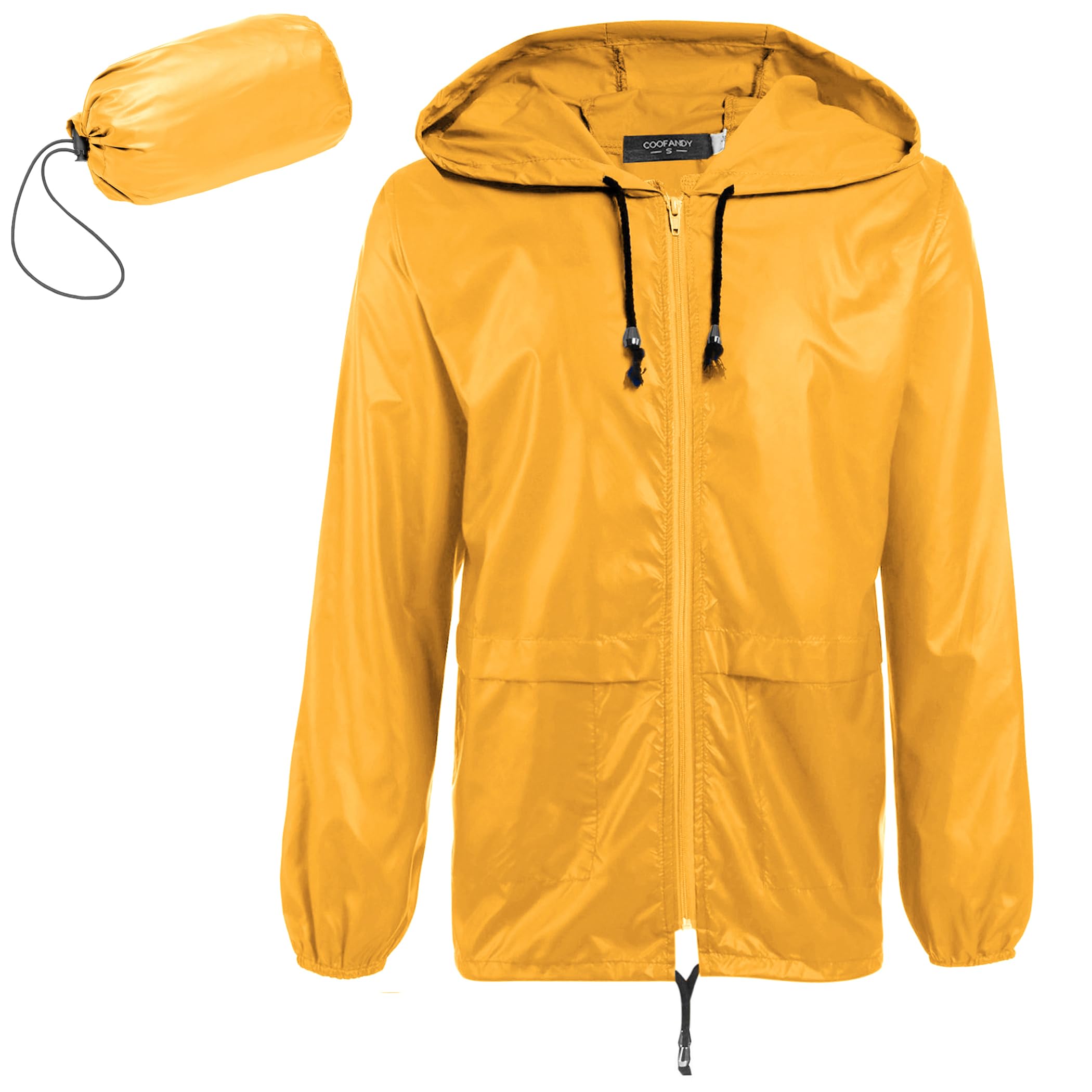 COOFANDY front view hooded raincoat showing full coverage and urban style
