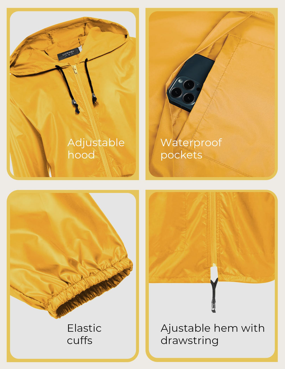 COOFANDY jacket next to backpack showing lightweight packable size benefit