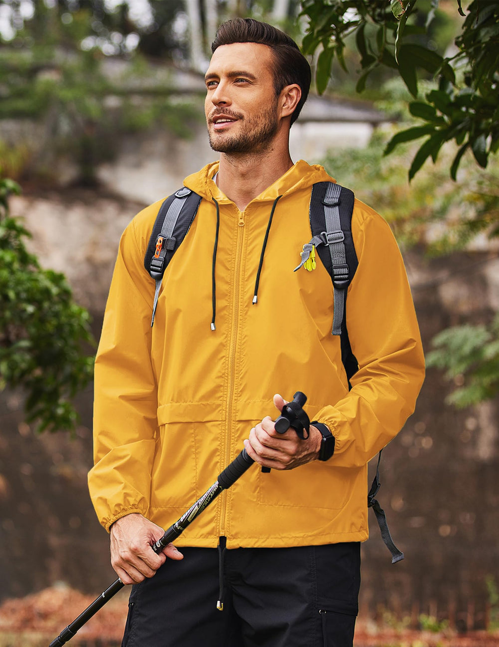 COOFANDY zipper and hood detail demonstrating secure closure and rain protection