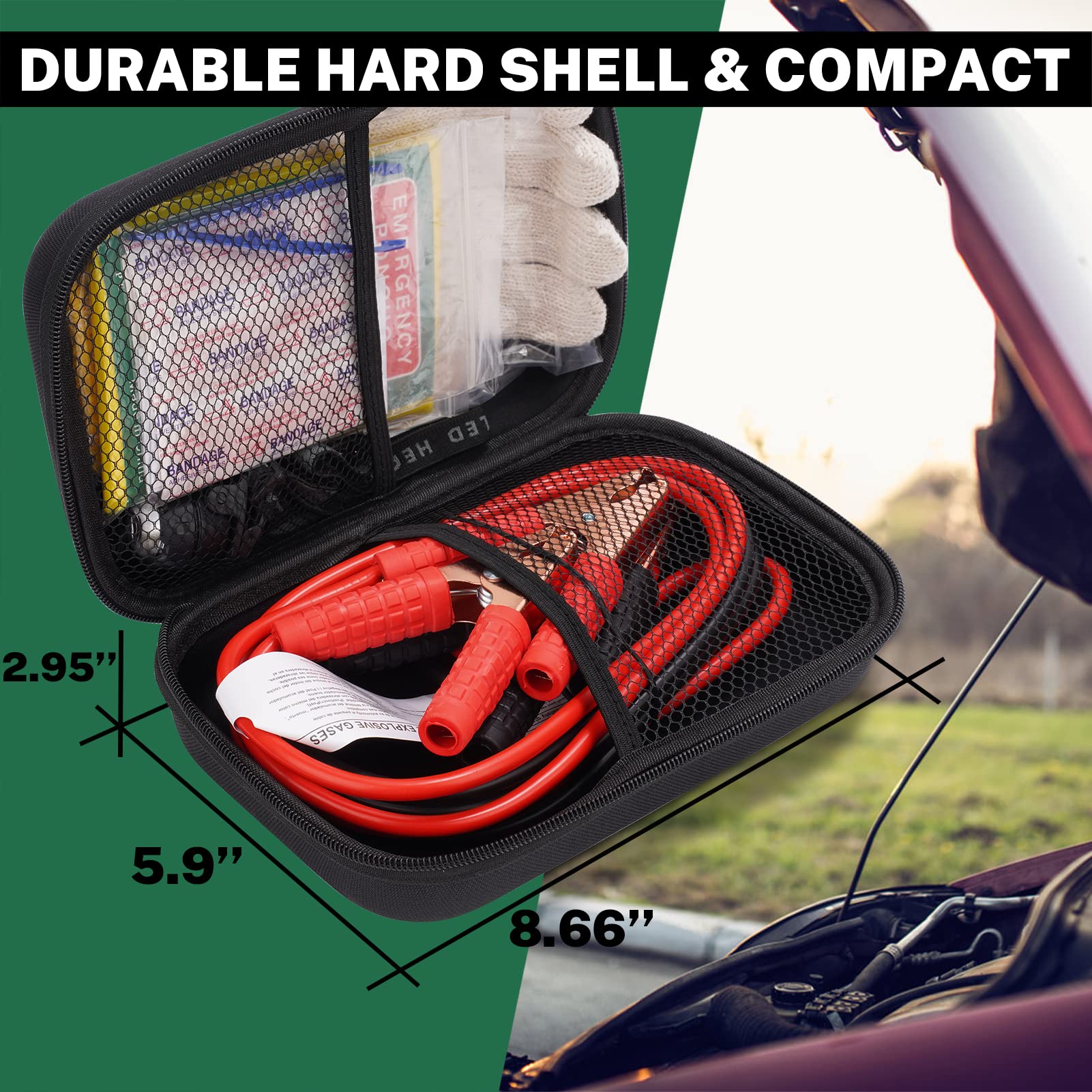 COOGEO LED headlamp worn during nighttime roadside repair for hands-free visibility