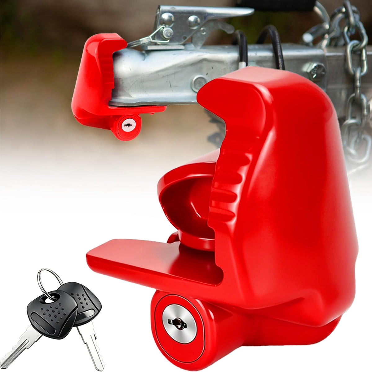 COOHAME front view of lock on hitch showing clear anti-theft protection