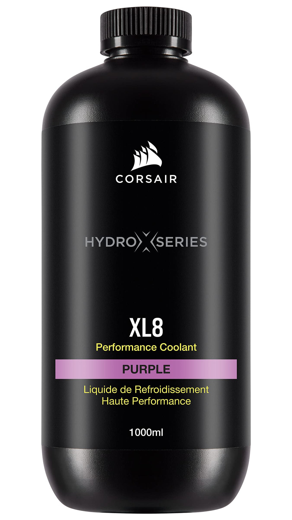 Corsair XL8 bottle front view showing translucent purple and brand clarity benefit