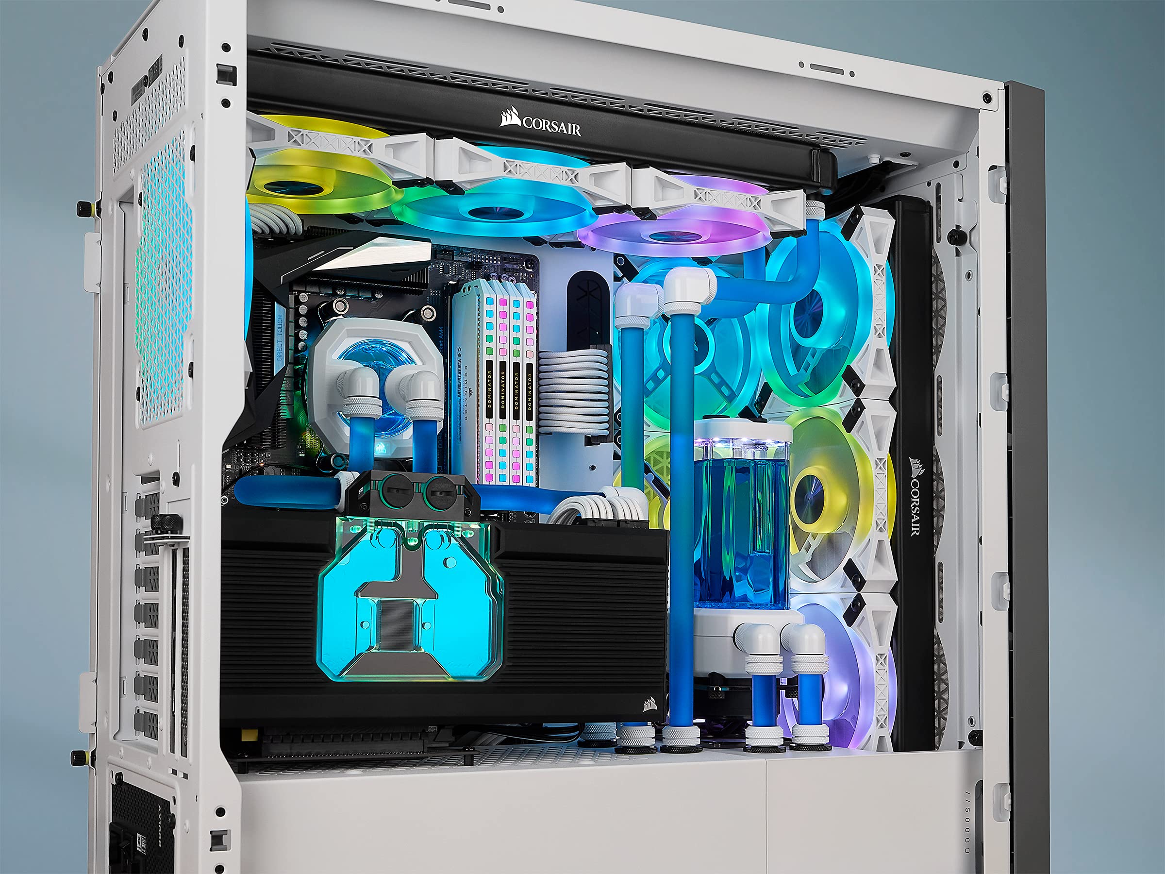 Corsair XL8 inside a PC loop reservoir showing Corsair color accent benefit
