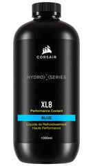 Corsair XL8 translucent blue front bottle showing label and capacity benefits
