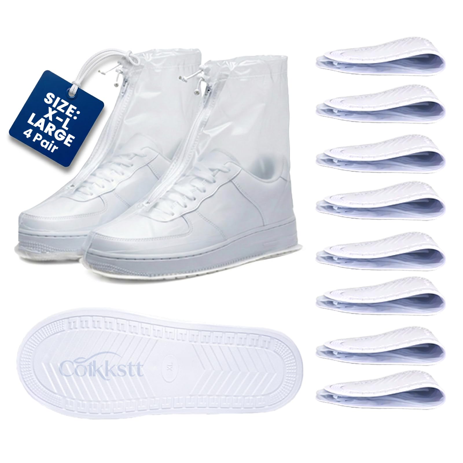 Cotkkstt front packaging showing four clear overshoes and benefits