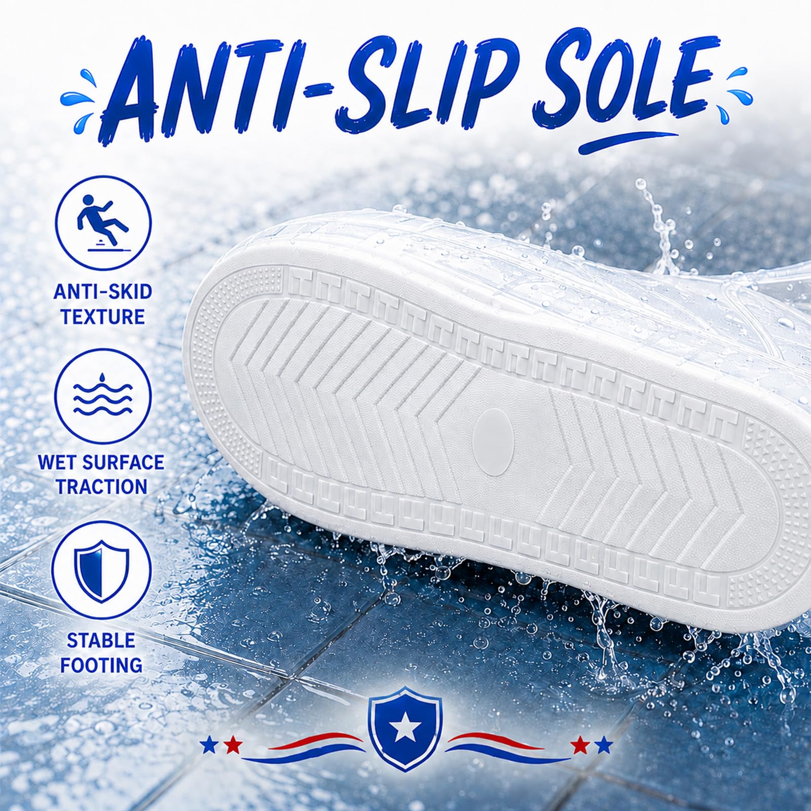 Cotkkstt overshoes on sneakers walking through a puddle for dryness