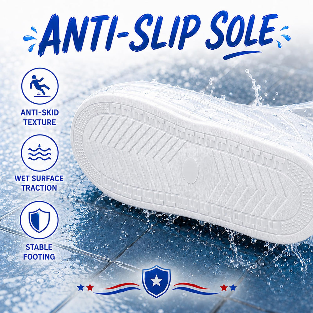 Cotkkstt overshoes on sneakers walking through a puddle for dryness