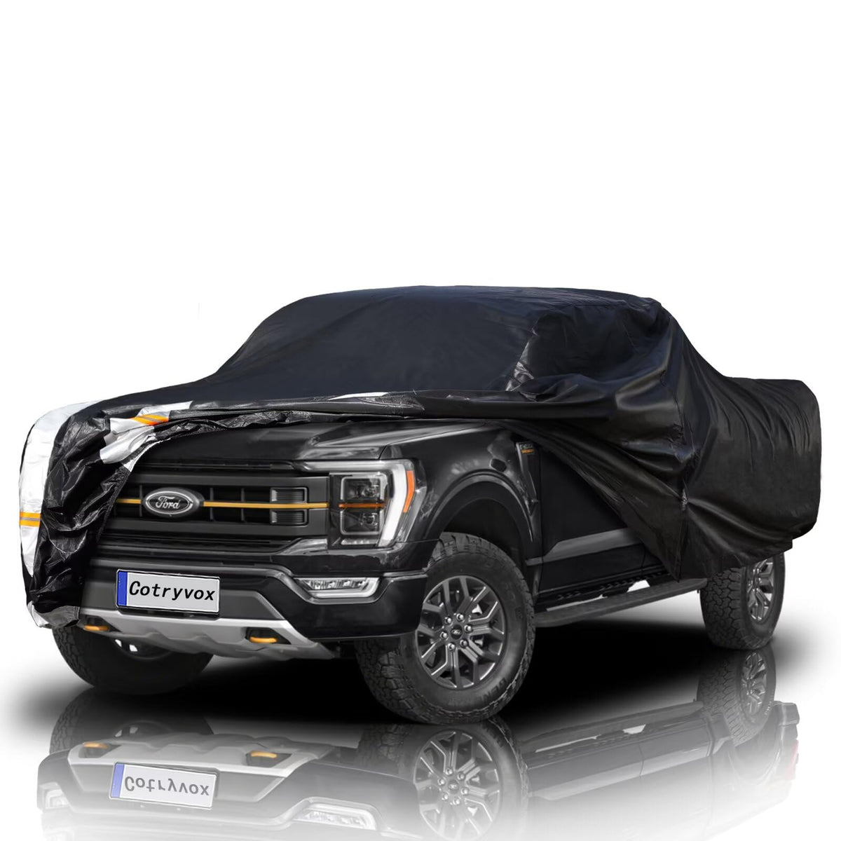 Cotryvox front view showing full coverage and secure fit protecting truck exterior