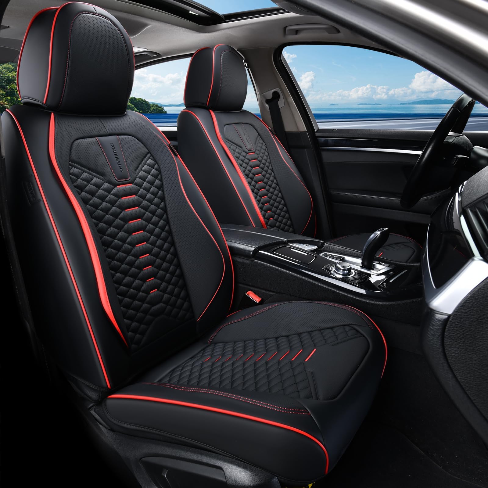 Coverado front seat full view showing waterproof protection and style