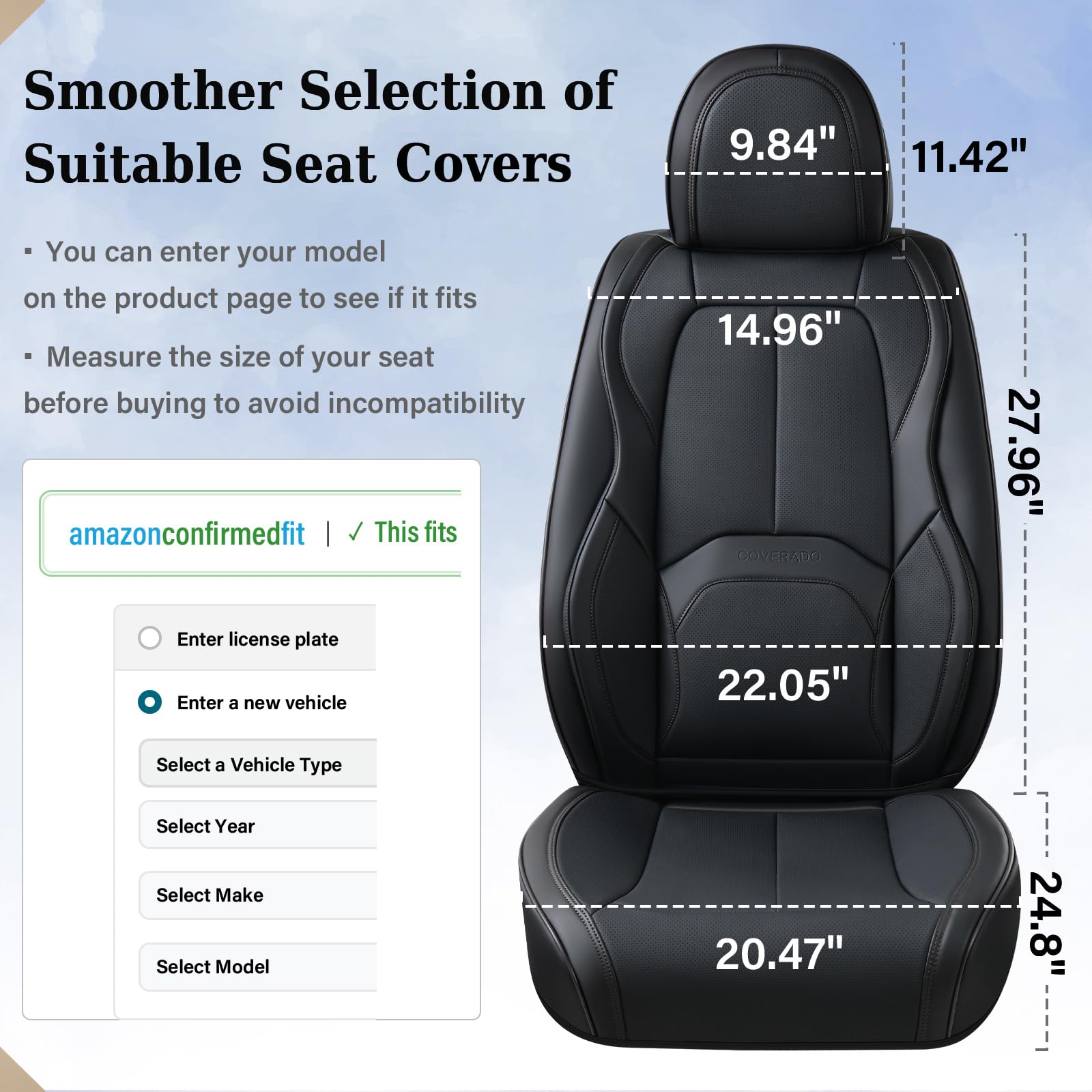 Coverado seat cover beside headrest showing size and scale