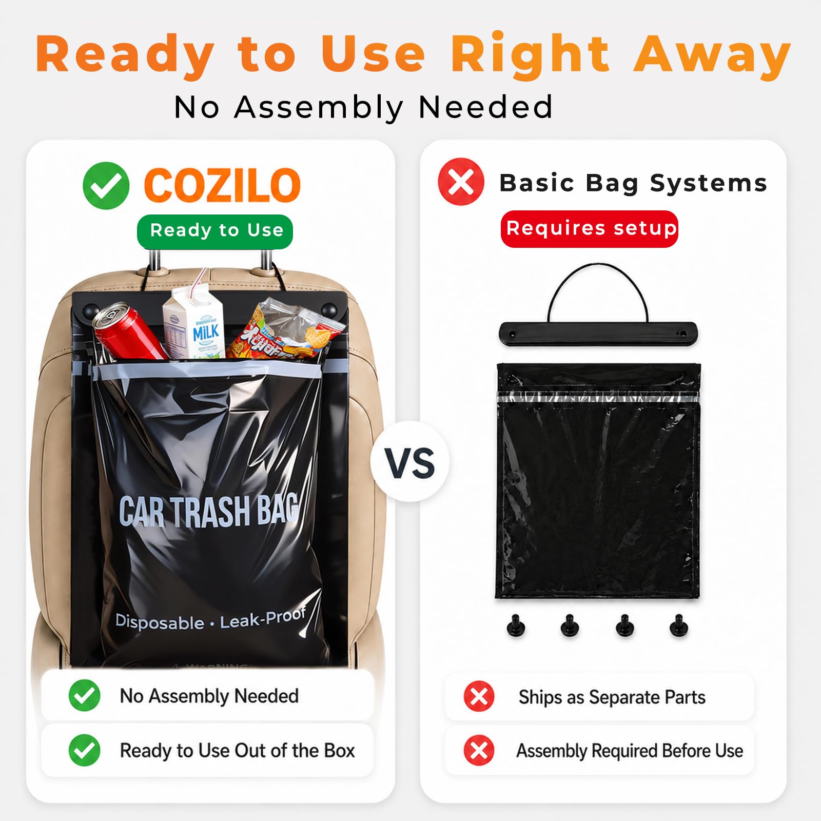 COZILO filled with snacks and wrappers for easy disposal on trips