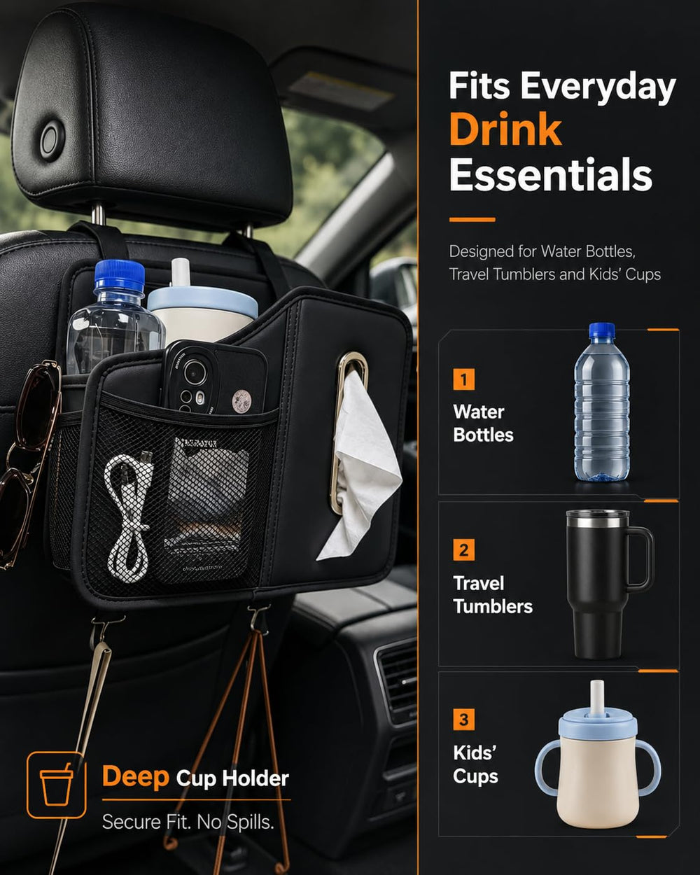 COZILO storage pockets holding phone and sunglasses for convenient reach