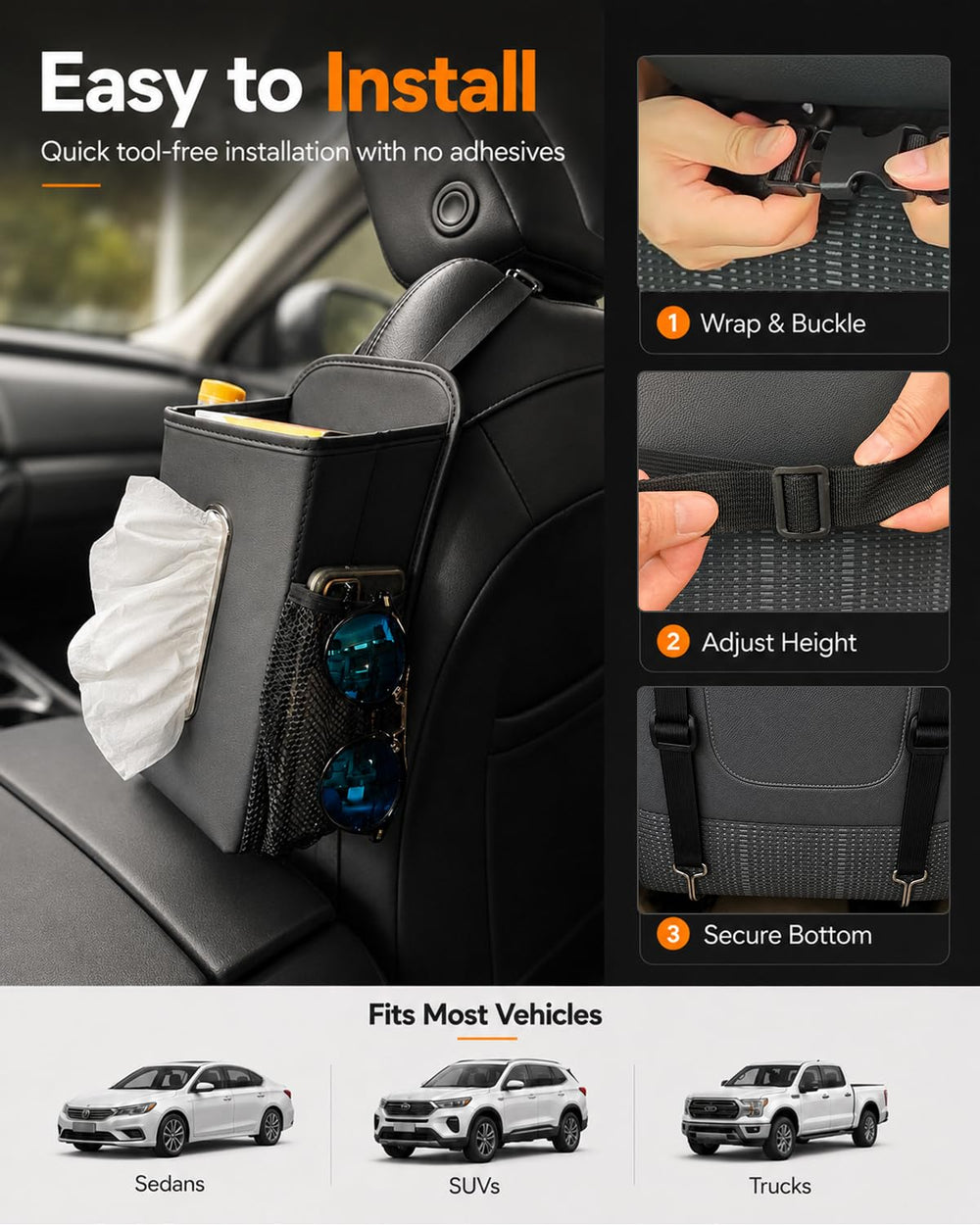 COZILO adjustable straps and buckles for tool-free secure installation