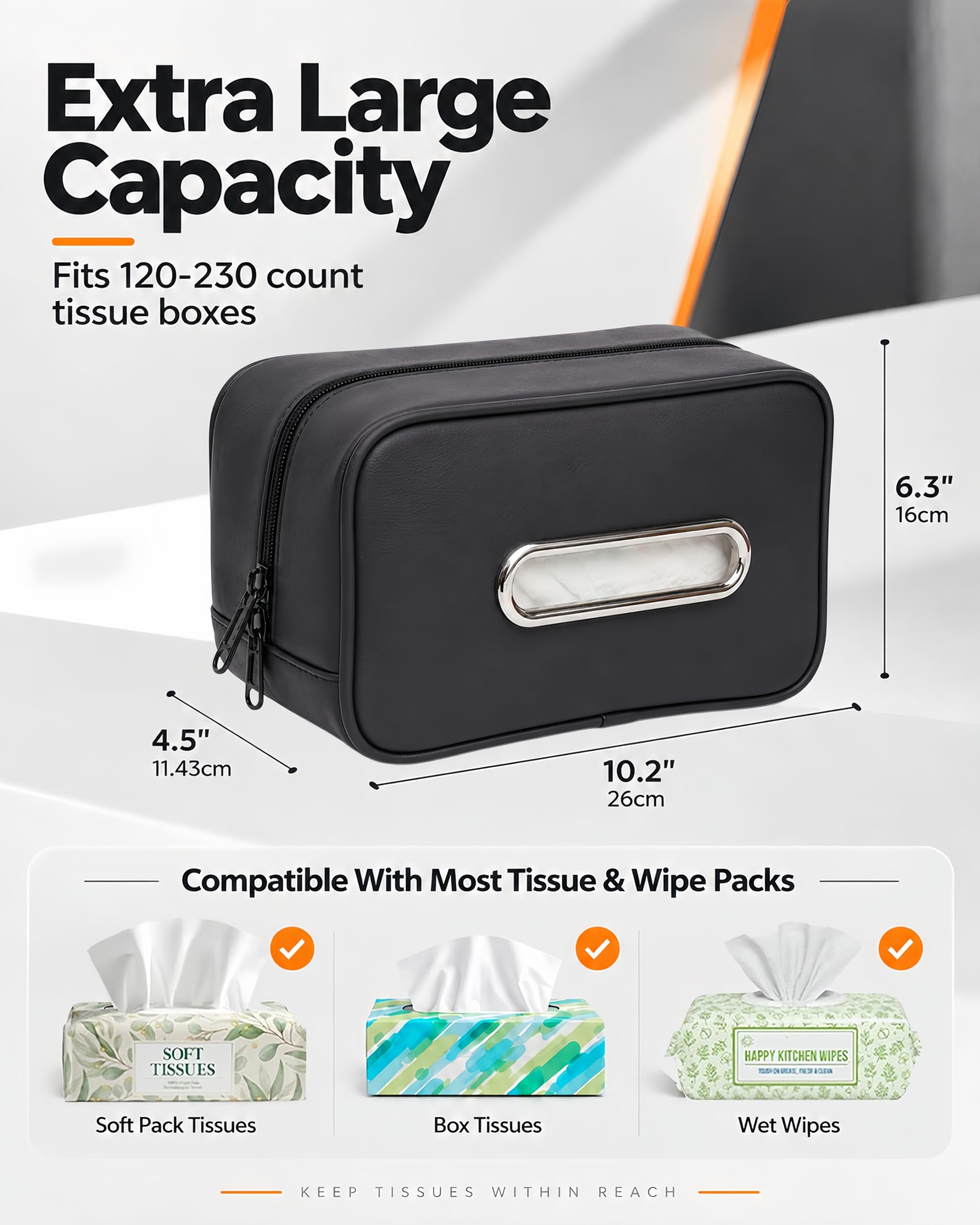COZILO wide metal opening close-up for tear-free tissue pulls