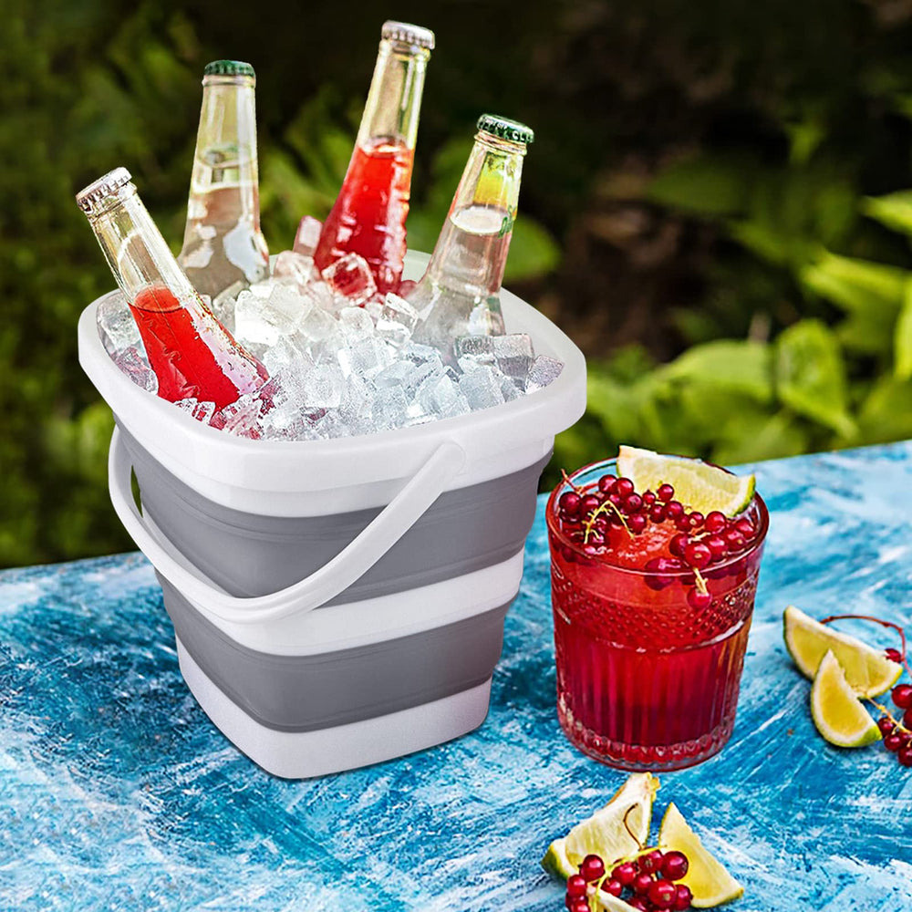 Craftend bucket used as ice chest for drinks showing cooling convenience outdoors