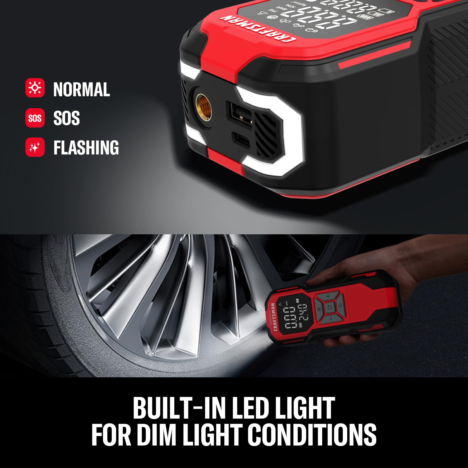 CRAFTSMAN compact inflator inside glovebox for easy storage