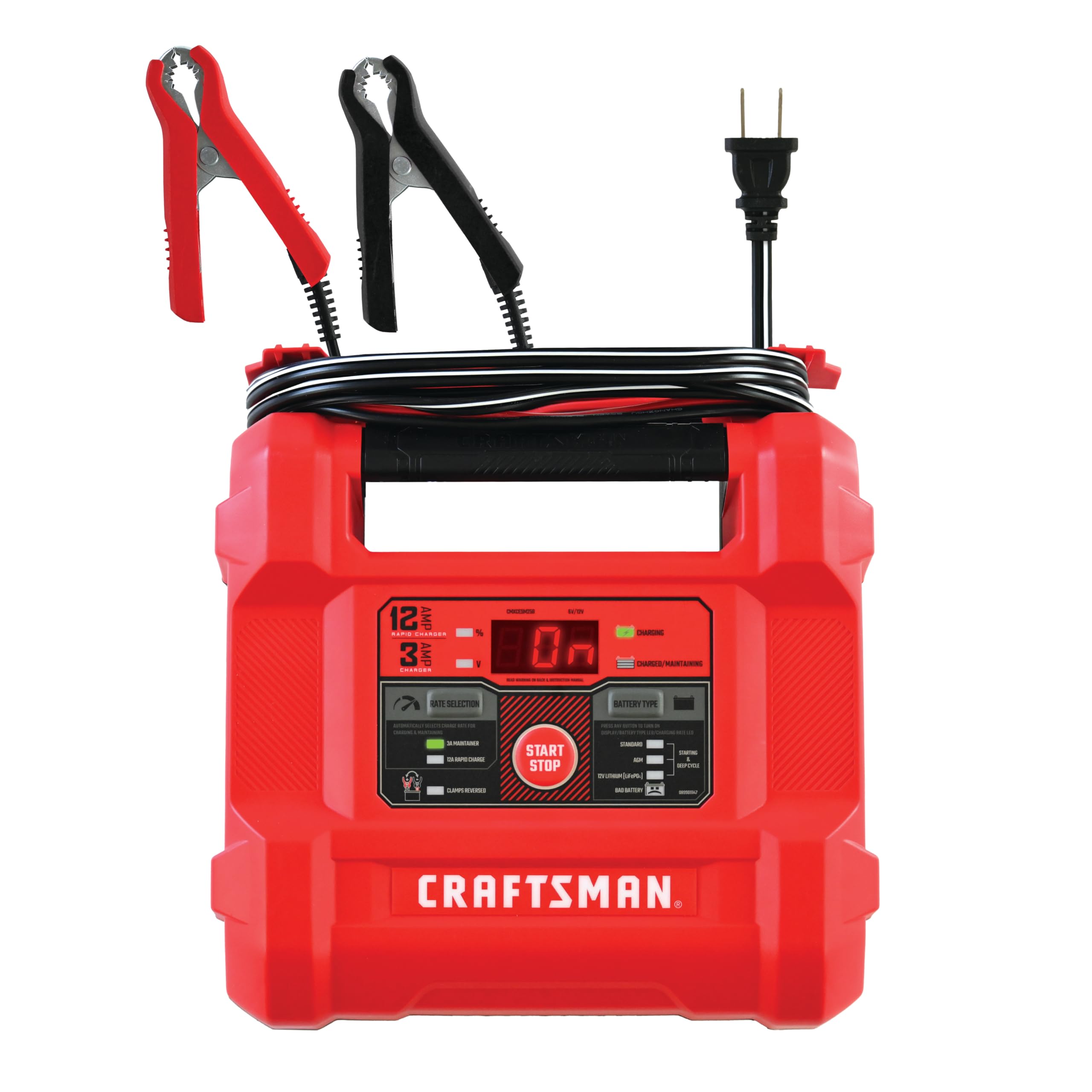 CRAFTSMAN front view of charger showing compact design and quick setup benefit