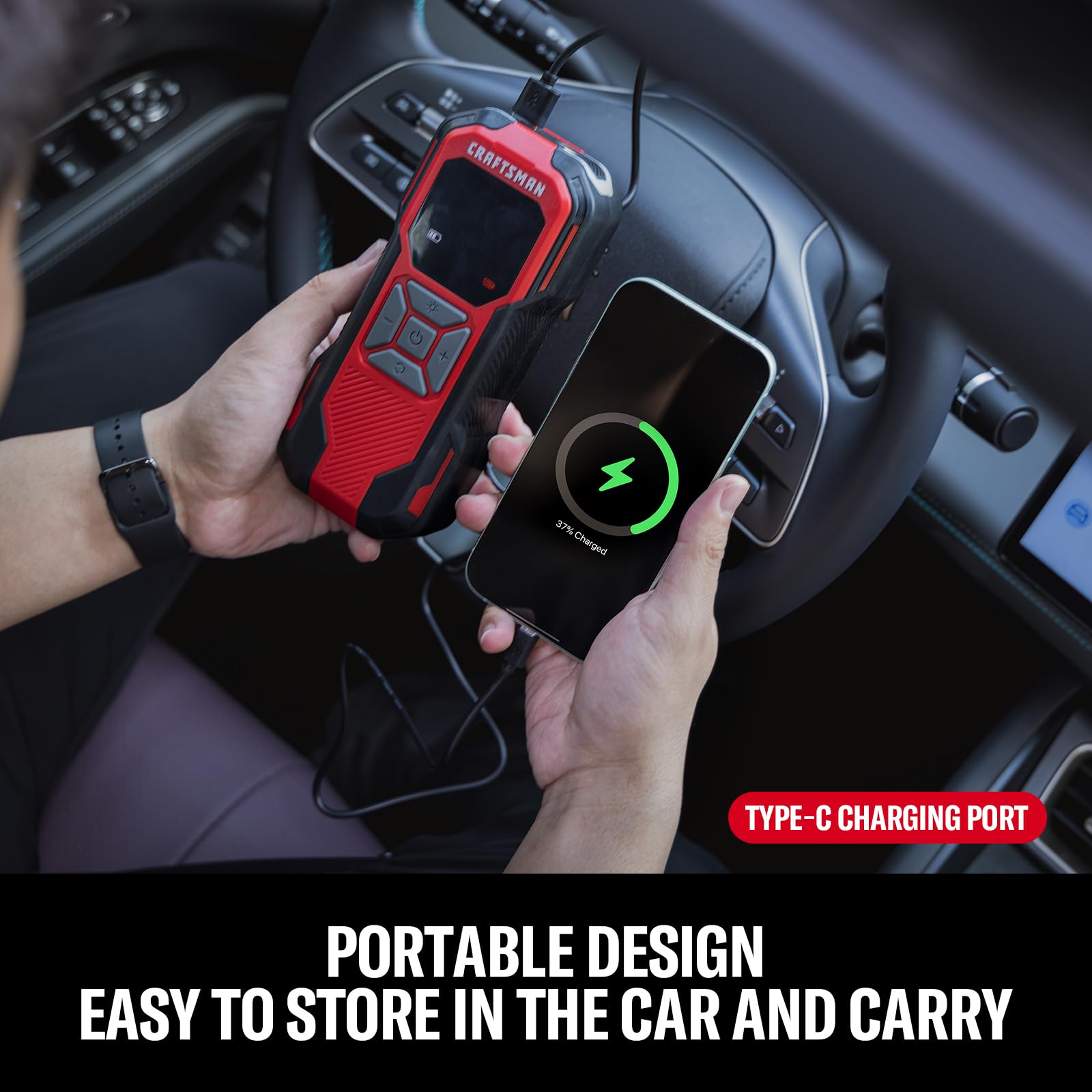 CRAFTSMAN USB-C and 12V ports detail enabling flexible power options