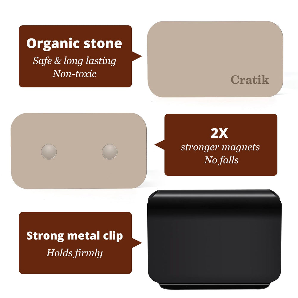CRATIK magnetic clip detail showing secure attachment and neat low-profile appearance
