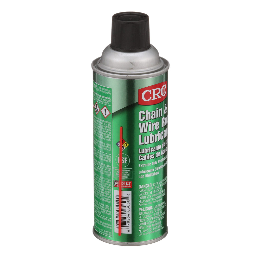 CRC spray nozzle applying lubricant into rope strands for deep penetration and protection