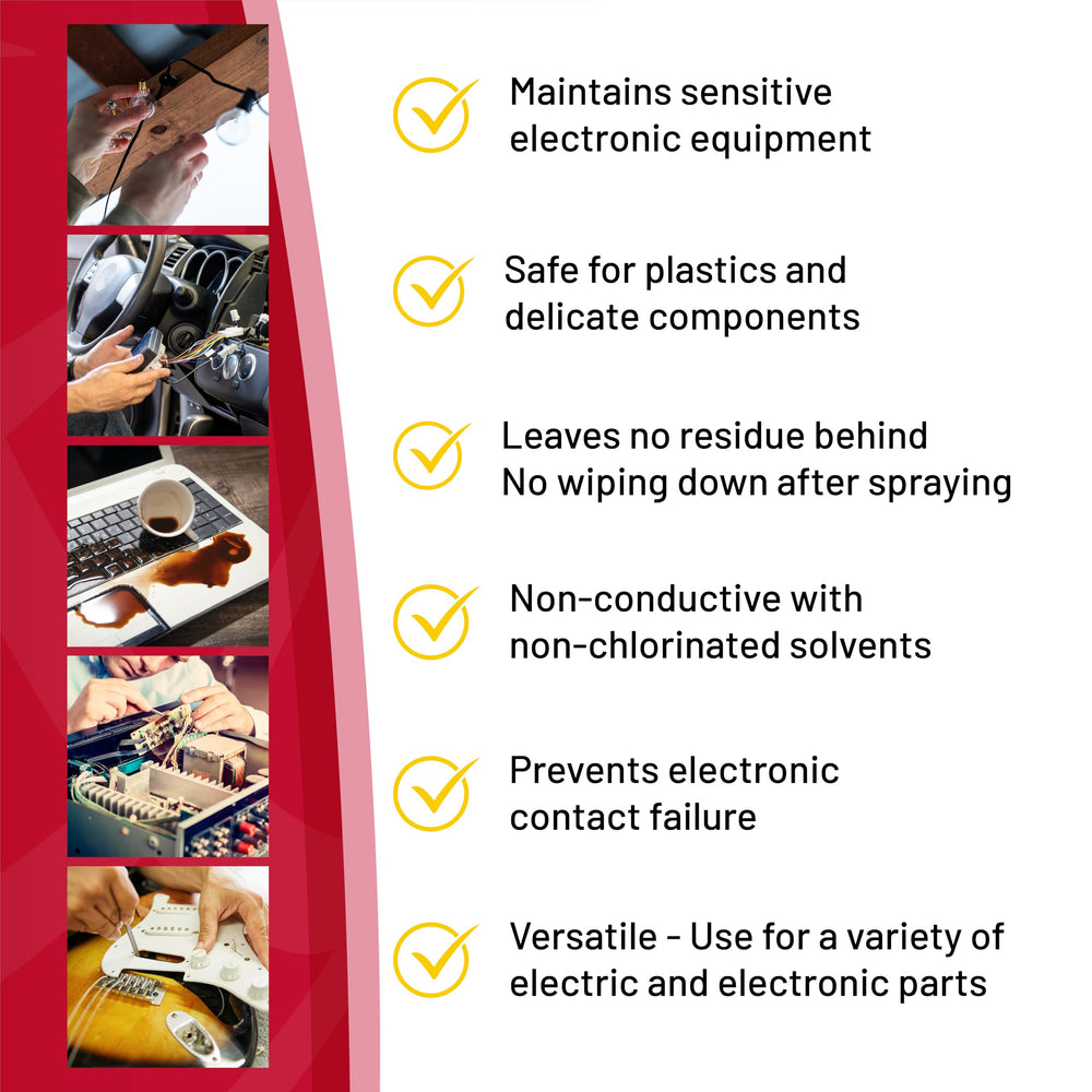CRC can spraying onto a circuit board to remove contaminants and speed drying