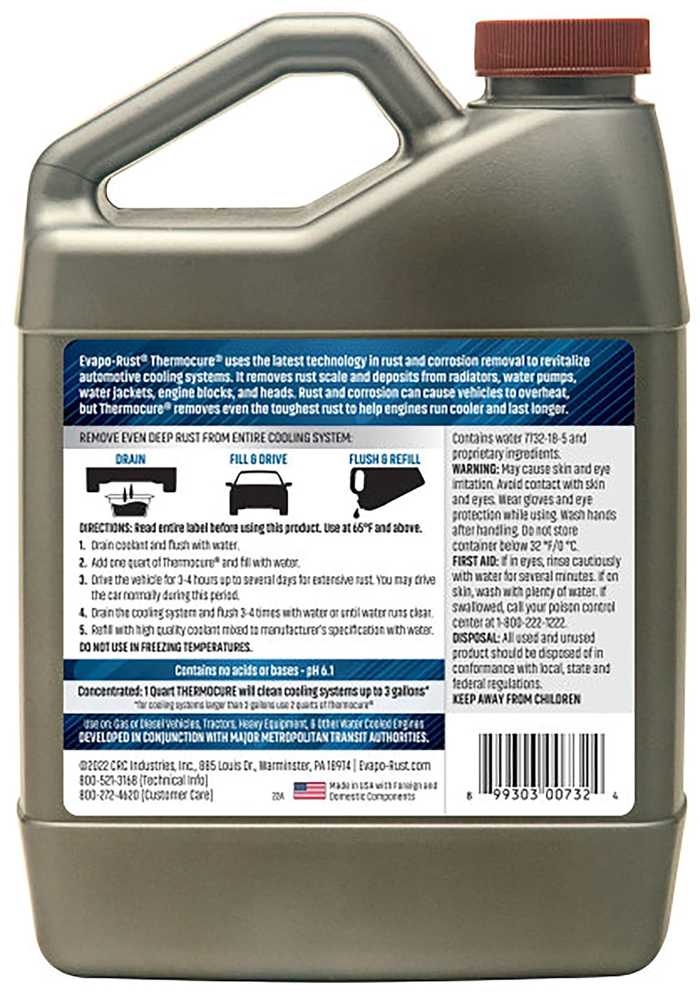 CRC Thermocure label closeup highlighting water-based, non-corrosive formula benefit