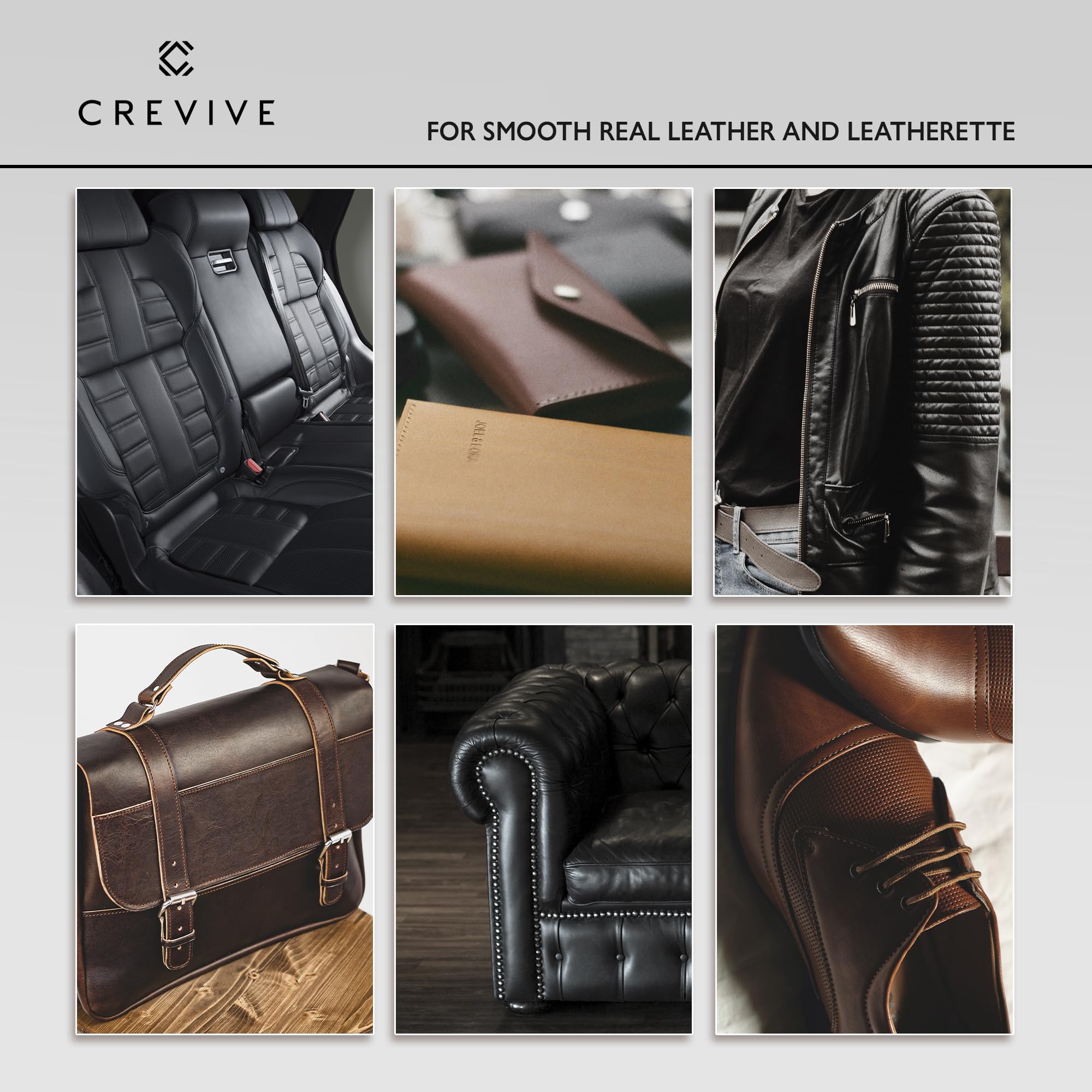 CREVIVE 10 oz jar beside a cloth and sponge showing scale and included application tools for easier use